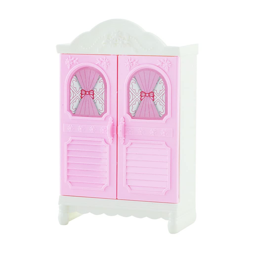 4-6 Inch Doll Miniature Wardrobe - Pink Plastic Closet for Dollhouse Decor, Princess Bedroom Accessories & Mini Furniture - Perfect for Dollhouse Decorating, Kids Playroom & Collectible Displays