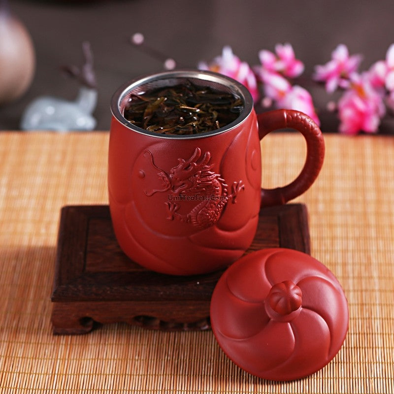 Premium Yixing Purple Clay Dragon Tea Cup with Built-in Infuser - Authentic Chinese Teapot for Loose Leaf Tea, Perfect for Gongfu Tea Ceremony & Daily Brewing