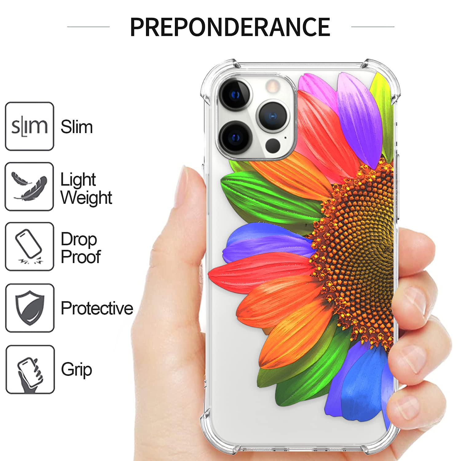 CoverON Slim Flexible TPU Clear Case for Apple iPhone 13 Pro - Sunflower Design | Perfect for Everyday Protection & Style