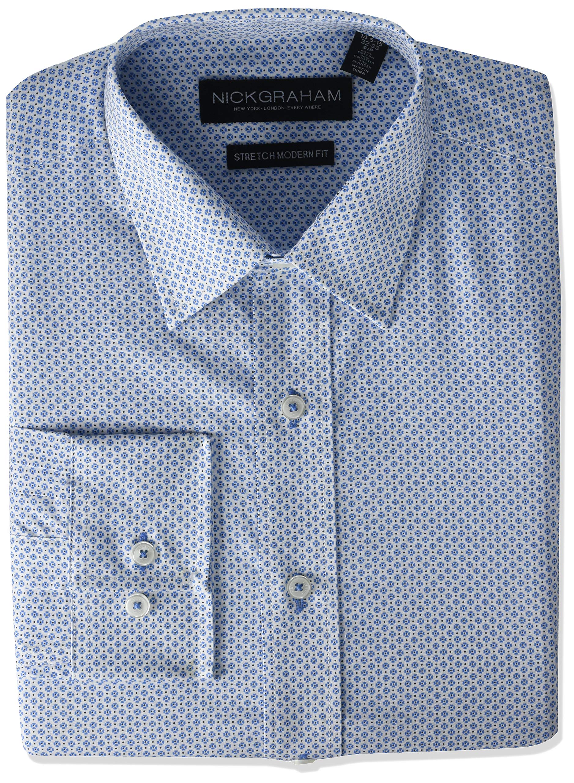 Nick Graham Men's Floral Performance Stretch Cotton Blend Dress Shirt - Comfortable & Stylish for Work, Office & Formal Occasions
