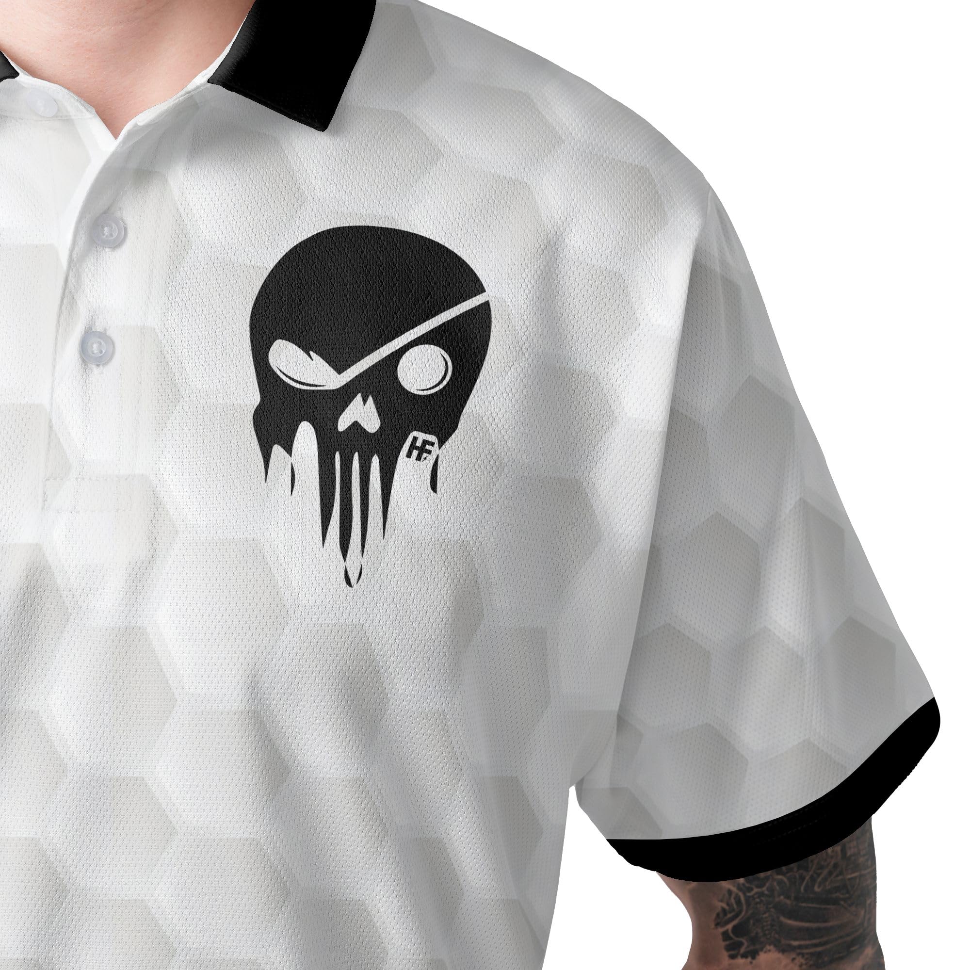 HYPERFAVOR Men's Black & White Skull Print Quick-Dry Golf Polo Shirt - Breathable Short Sleeve Performance Shirt for Golfing, Casual Wear & Outdoor Activities