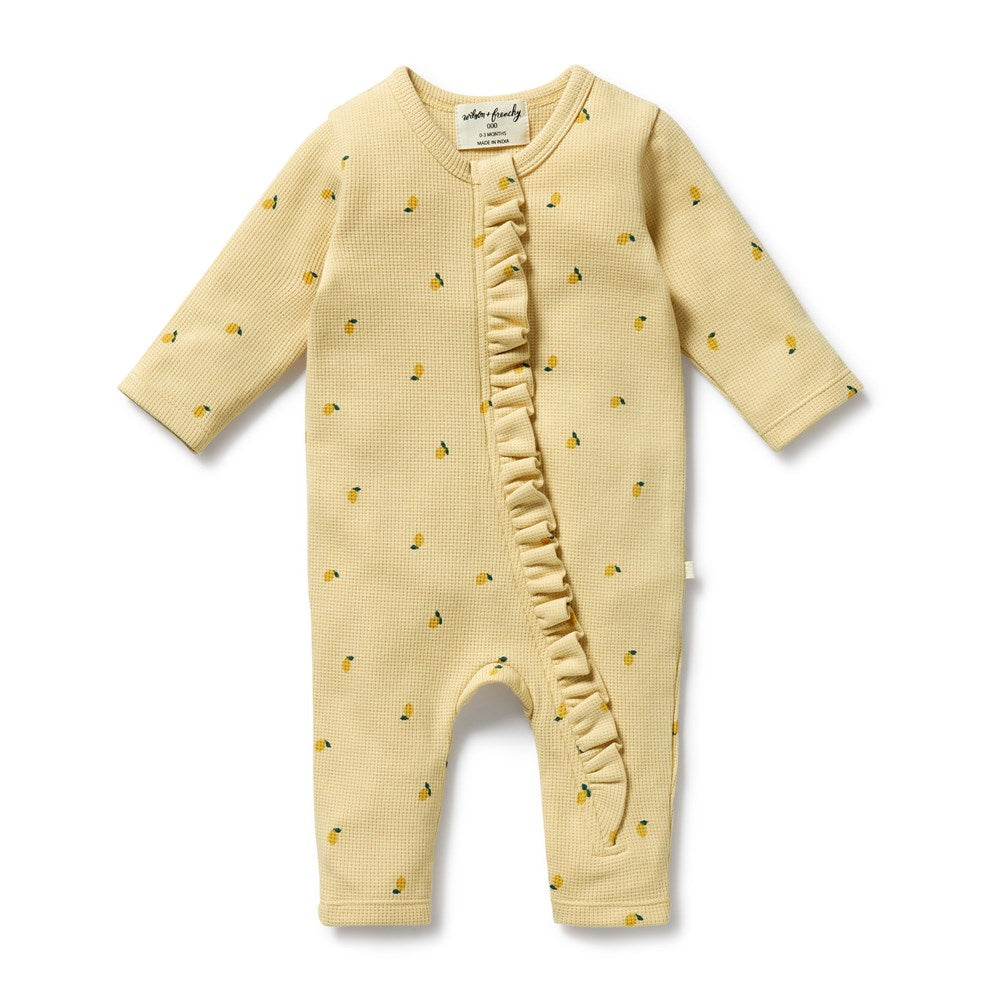 Organic Baby Waffle Ruffle Zipsuit - Little Lemon Soft Cotton One-Piece Romper for Newborns & Infants | Perfect for Playtime, Photo Shoots & Everyday Comfort