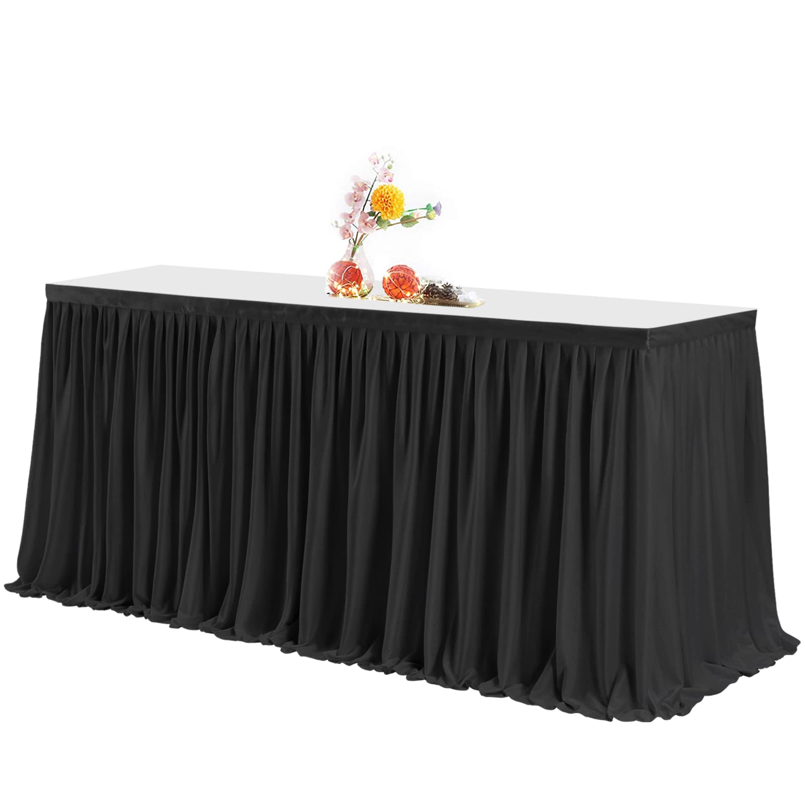 Black Polyester Table Skirt 17ft - Wrinkle Resistant for Banquet Wedding Baby Shower