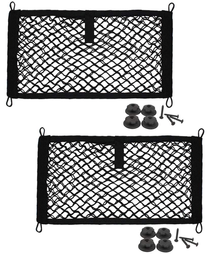 2 Pack Stretchable Mesh Storage Pocket Net for Car, Trunk, RV, Boat & Home Organizer - Includes 8 Mounting Screws & Built-in Hooks - Perfect for Road Trips, Camping & Home Storage Solutions