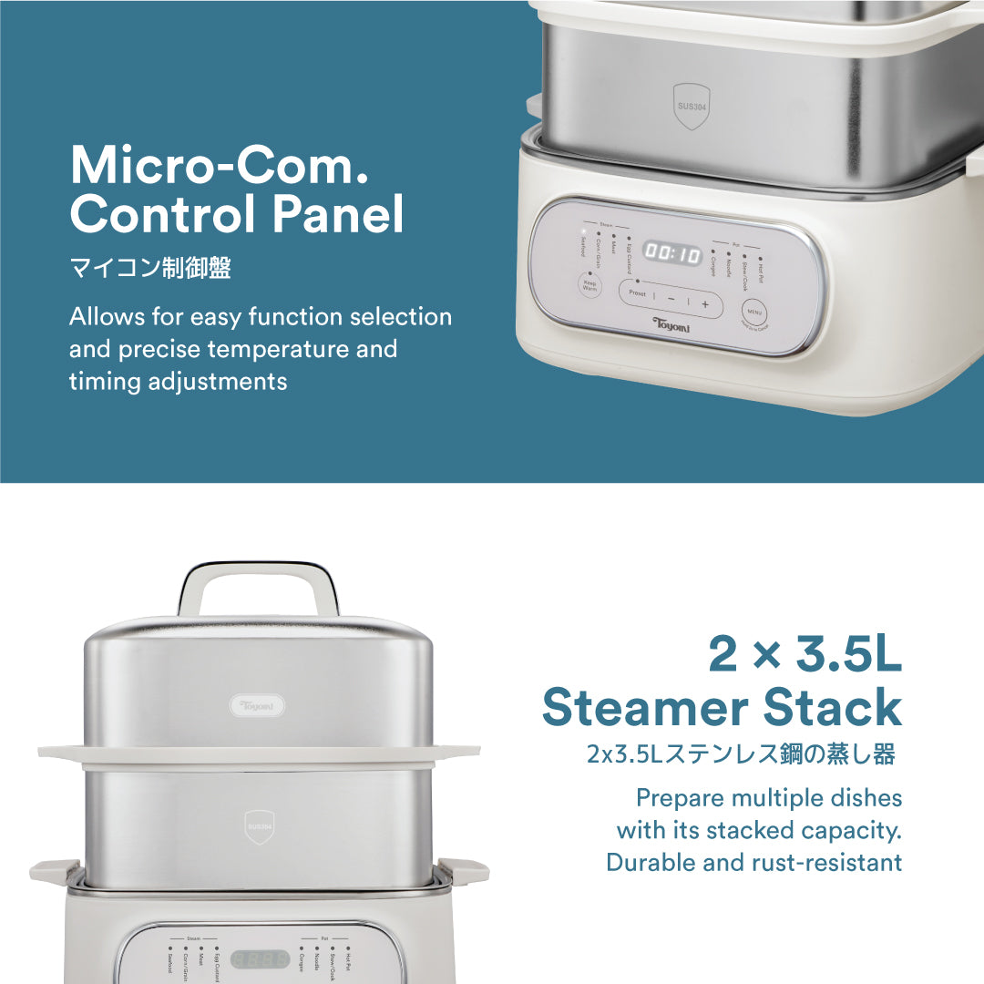 Toyomi ST 2318 Electric Stackable Food Steamer - 3-Tier Multi-Function Rice Cooker & Vegetable Steamer for Healthy Cooking | Perfect for Meal Prep, Dumplings & Family Dinners