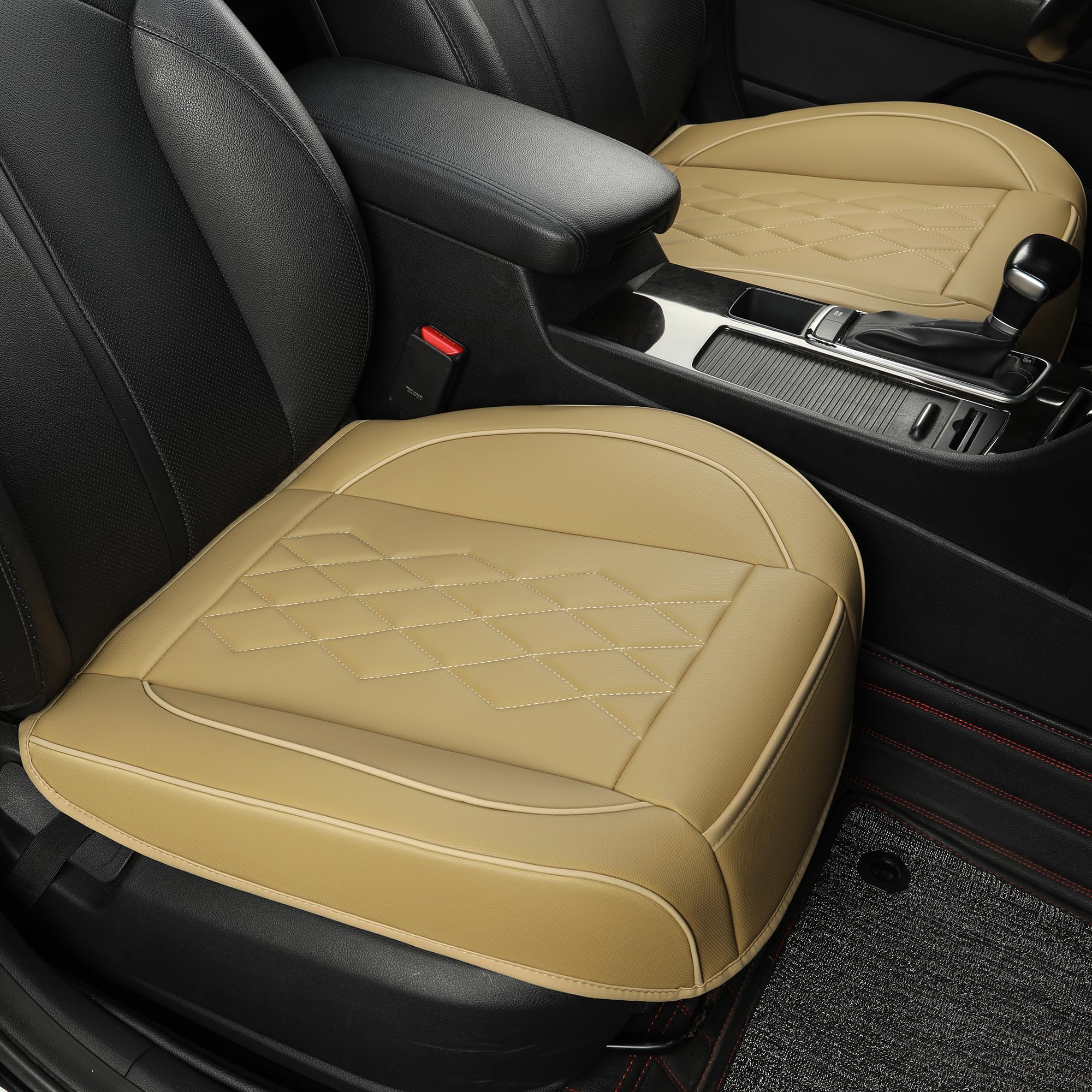 JOJOBAY 2-Pack Premium Leather Car Seat Covers - Anti-Slip Padded Front Seat Protectors Fits 95% Vehicles (Beige, 2PC) | Perfect for Daily Commute, Road Trips & Car Interior Protection