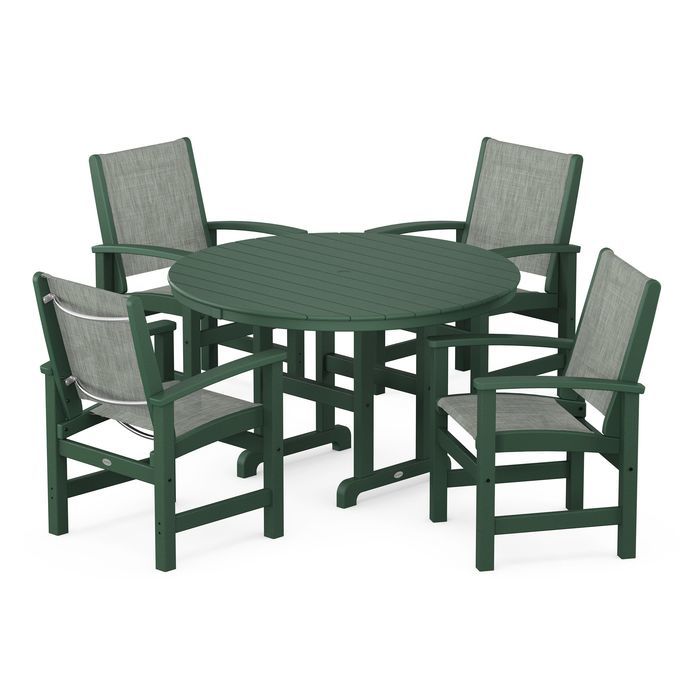 POLYWOOD Coastal 5-Piece Round Farmhouse Dining Set - Outdoor Patio Furniture for Backyard, Poolside & Beach House Dining