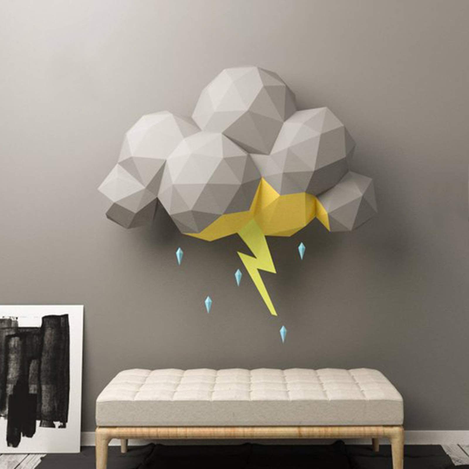 3D Geometric Lightning & Clouds Paper Sculpture Wall Art - DIY Origami Puzzle Craft Kit for Home & Office Decor | Unique Handmade Paper Model for Gifts & Creative Projects