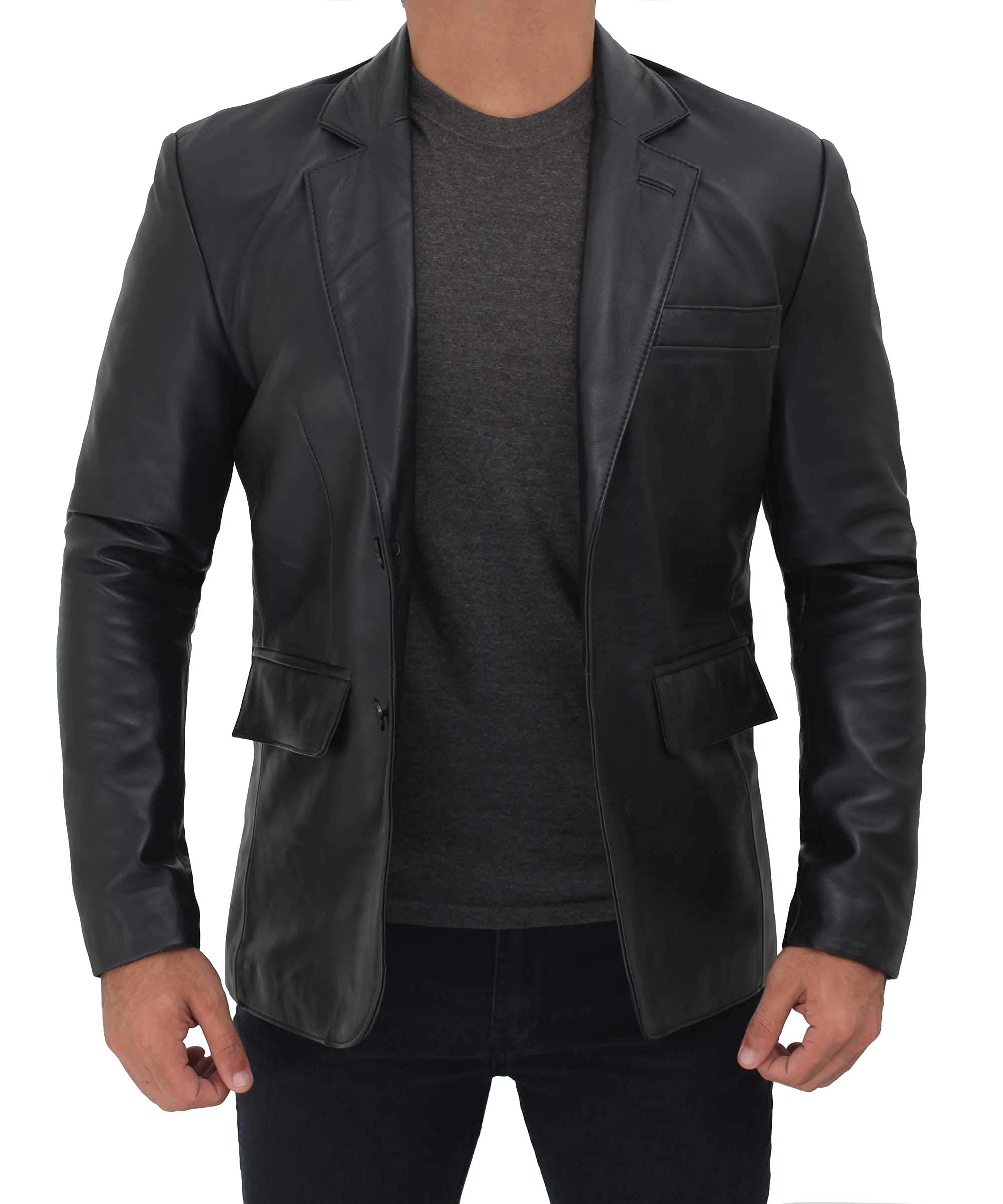 Decrum Genuine Lambskin Leather Blazer for Men - Premium Brown & Black Leather Jacket | Formal & Casual Wear for Business, Office & Night Out