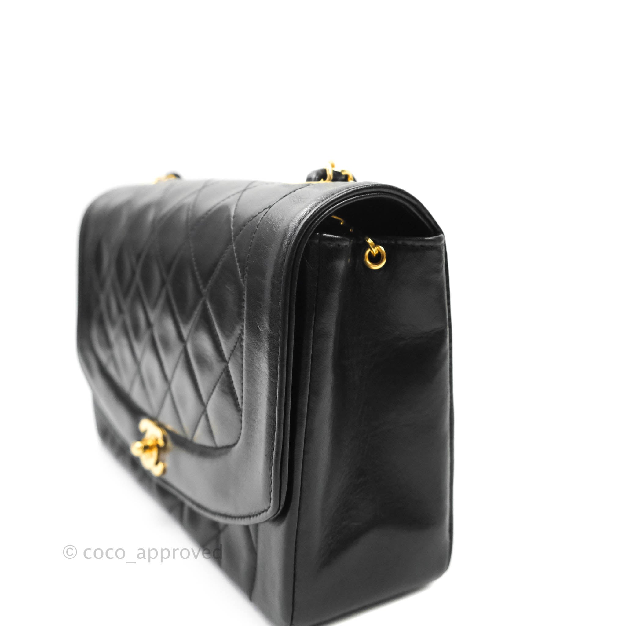 Vintage Chanel Black Quilted Lambskin Medium Classic Diana Flap Bag - Luxury Designer Handbag for Women, Perfect for Evening Events & Special Occasions