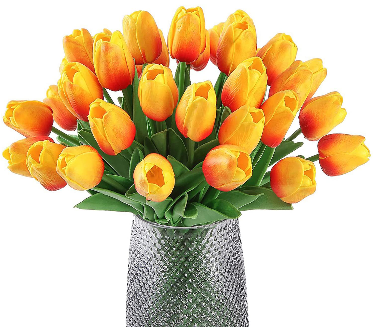 30 Pcs Real Touch Artificial Tulip Flowers - Faux Latex Tulip Stems for Wedding, Party & Home Decor (Sunset Orange) | DIY Centerpieces, Table Arrangements, Bridal Bouquets