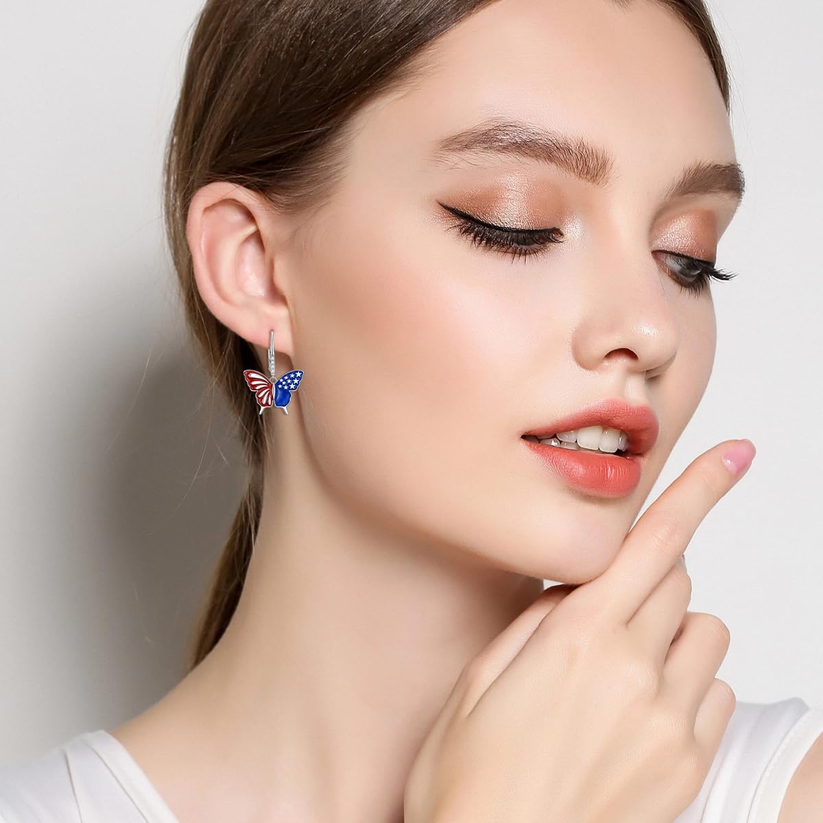 American Flag Butterfly Earrings for Women - S925 Sterling Silver Patriotic Jewelry, Red White & Blue Earrings - Perfect Gift for 4th of July, Independence Day & Summer Festivals