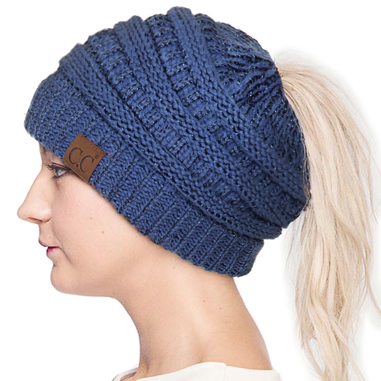 ScarvesMe Women's Ribbed Beanie Hat for Ponytail & Messy Bun - Winter Knit Cap for Women - Perfect for Running, Yoga & Outdoor Activities