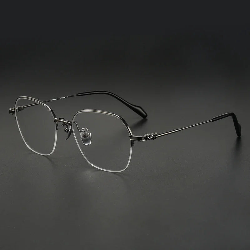 Aror Unisex Semi-Rimmed Square Polygon Titanium Eyeglasses Frame 10169 - Lightweight Durable Glasses for Work, Reading & Fashion