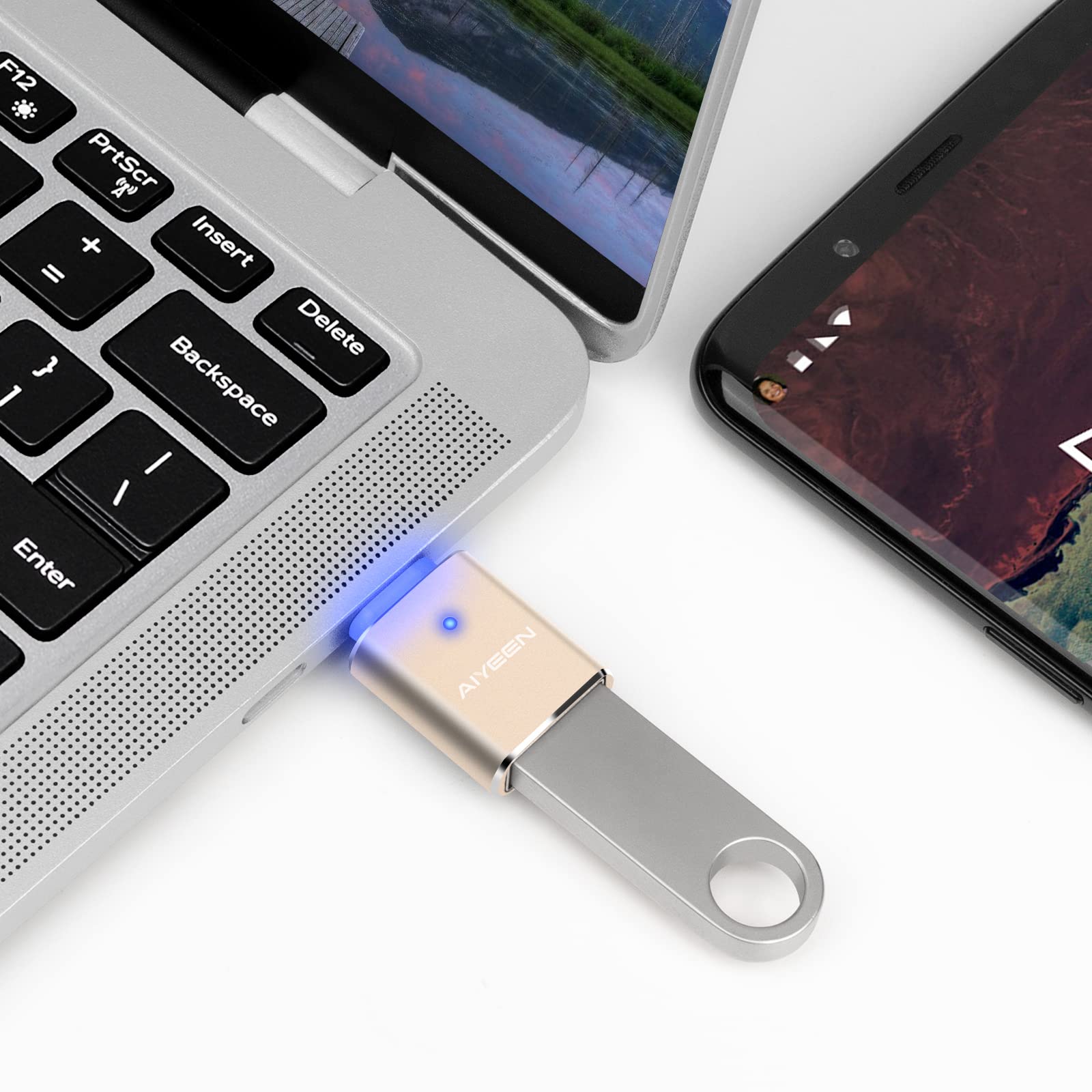 AIYEEN USB C to USB 3.0 Adapter (2 Pack) - Gold for MacBook Pro/Air & Type-C Devices - Fast Data Transfer