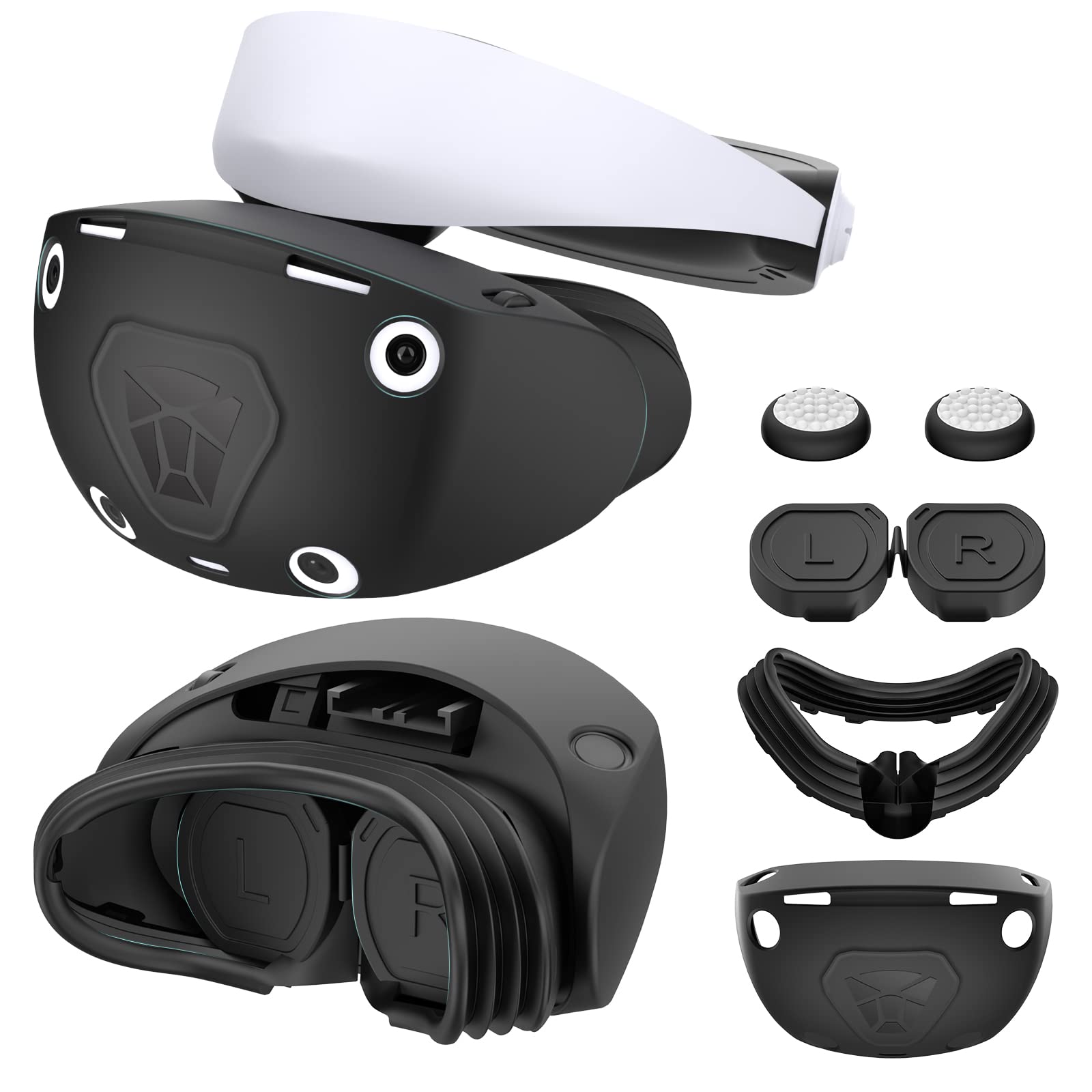 VR Protector Set for PlayStation VR2: Silicone PSVR2 Headset Cover, Face Cushion Protector, Lens Dust Cover & 2 Pack Controller Thumb Grips for PS5 VR - Sweatproof, Washable & Anti-Slip Accessories - Perfect for Gaming, VR Fitness & Long Play Sessions