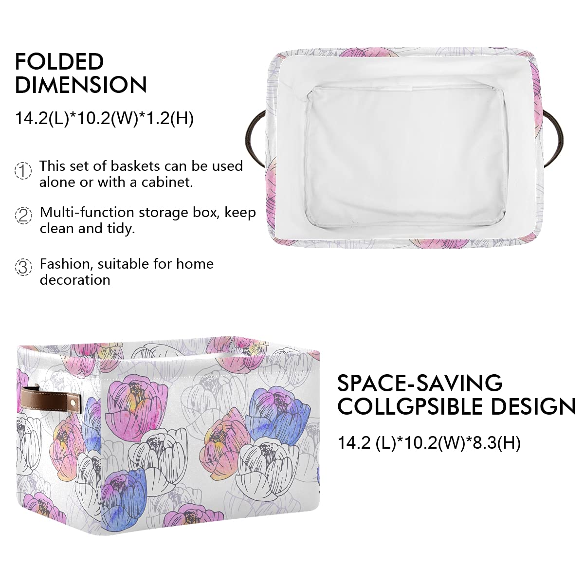 Elegant Poppy Floral Foldable Fabric Storage Bins - Large Capacity Closet Organizers with Reinforced Handles (2-Pack) | Perfect for Bedroom, Closet & Toy Organization