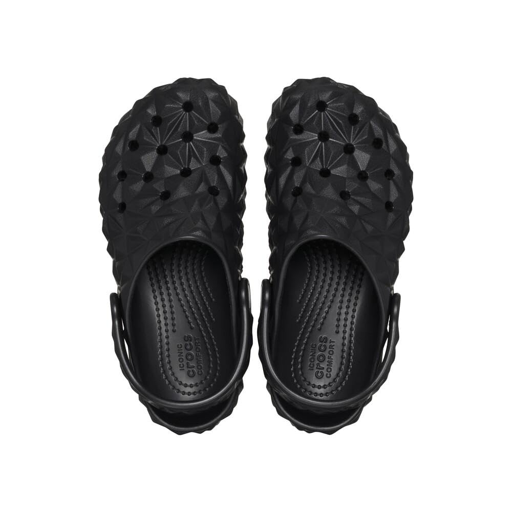 Crocs Women's Classic Geometric Clog - Comfortable Slip-On Water Shoes for Women & Little Big Kids | K Black | Perfect for Beach, Pool & Casual Wear