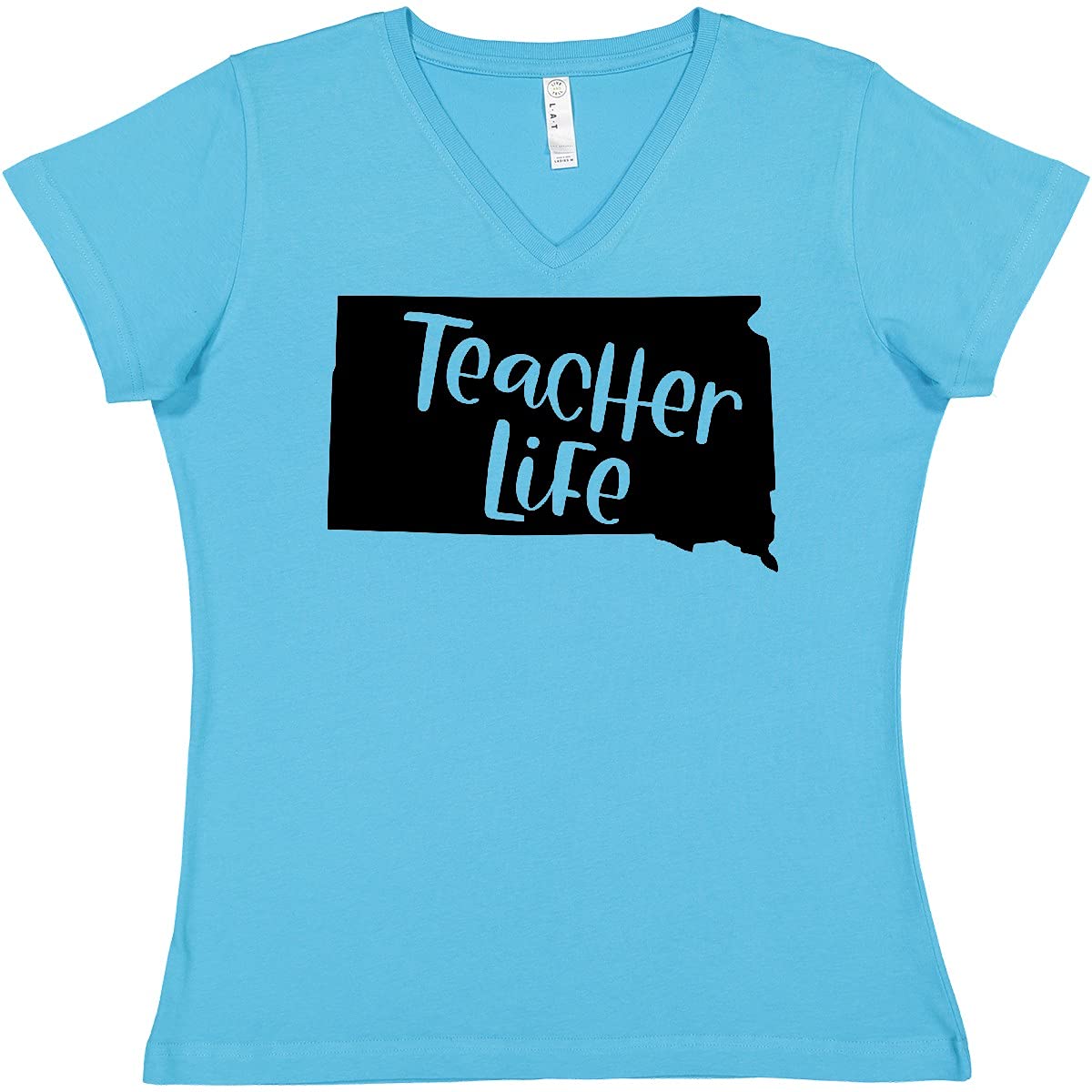 Inktastic South Dakota Teacher Life Women's V-Neck T-Shirt - Comfortable Casual Tee for Educators, School Spirit Apparel, Gift for Teachers
