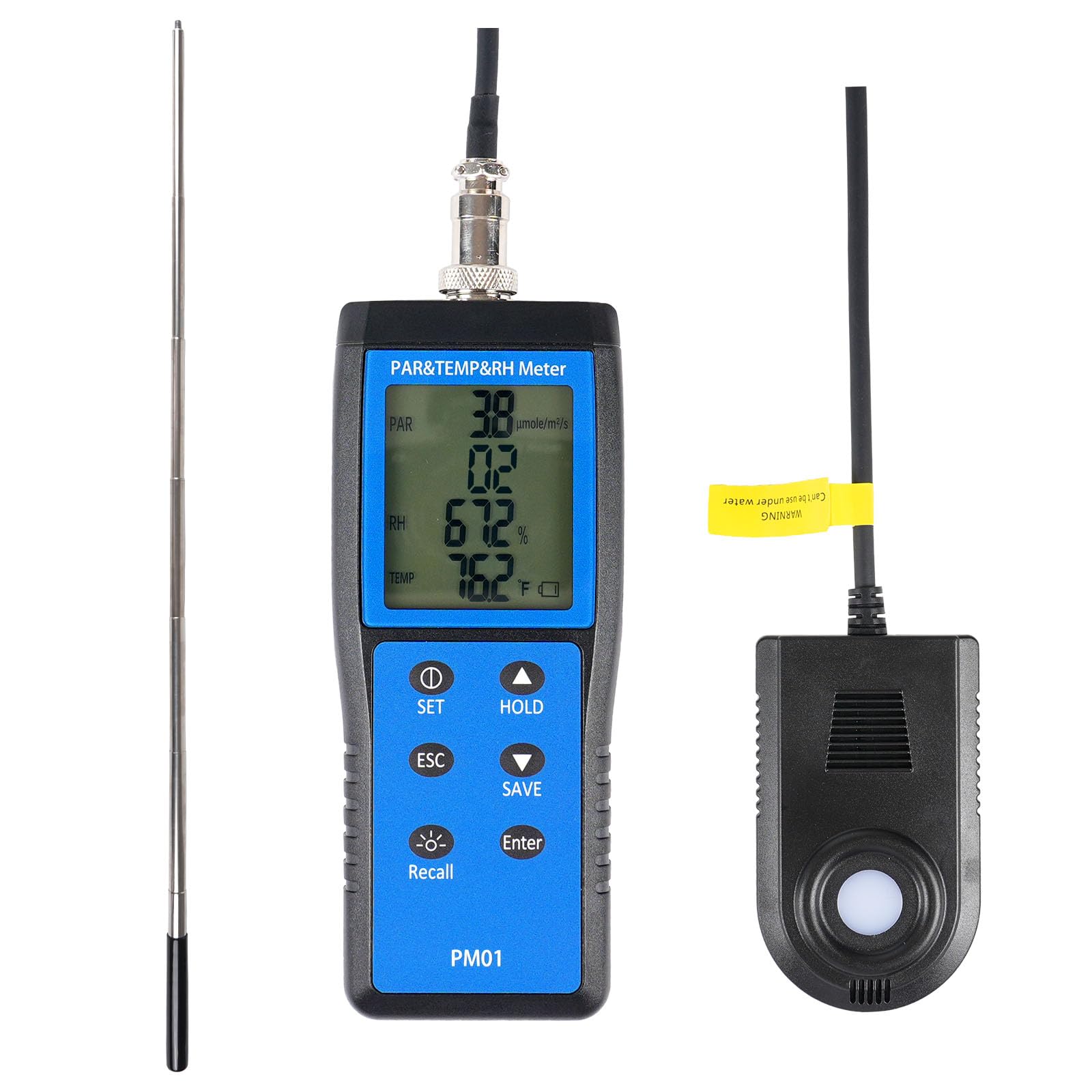 Quantum PAR Meter for LED Grow Lights - 400-700nm Wavelength Range with Temperature & Humidity Display | PPFD Meter with 36