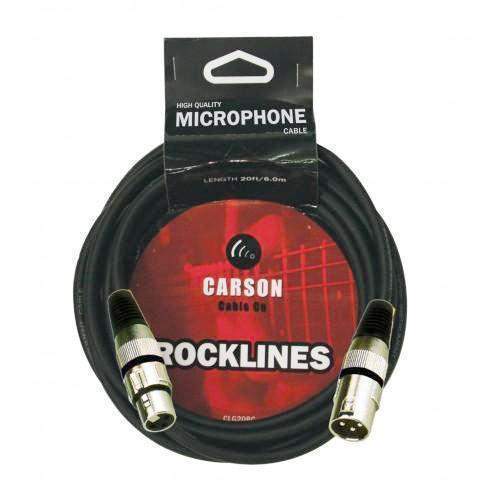 Premium Carson XLR Microphone Cable - Male to Female, 20ft Black - Professional Audio for Studio, Live Performances & Podcasting