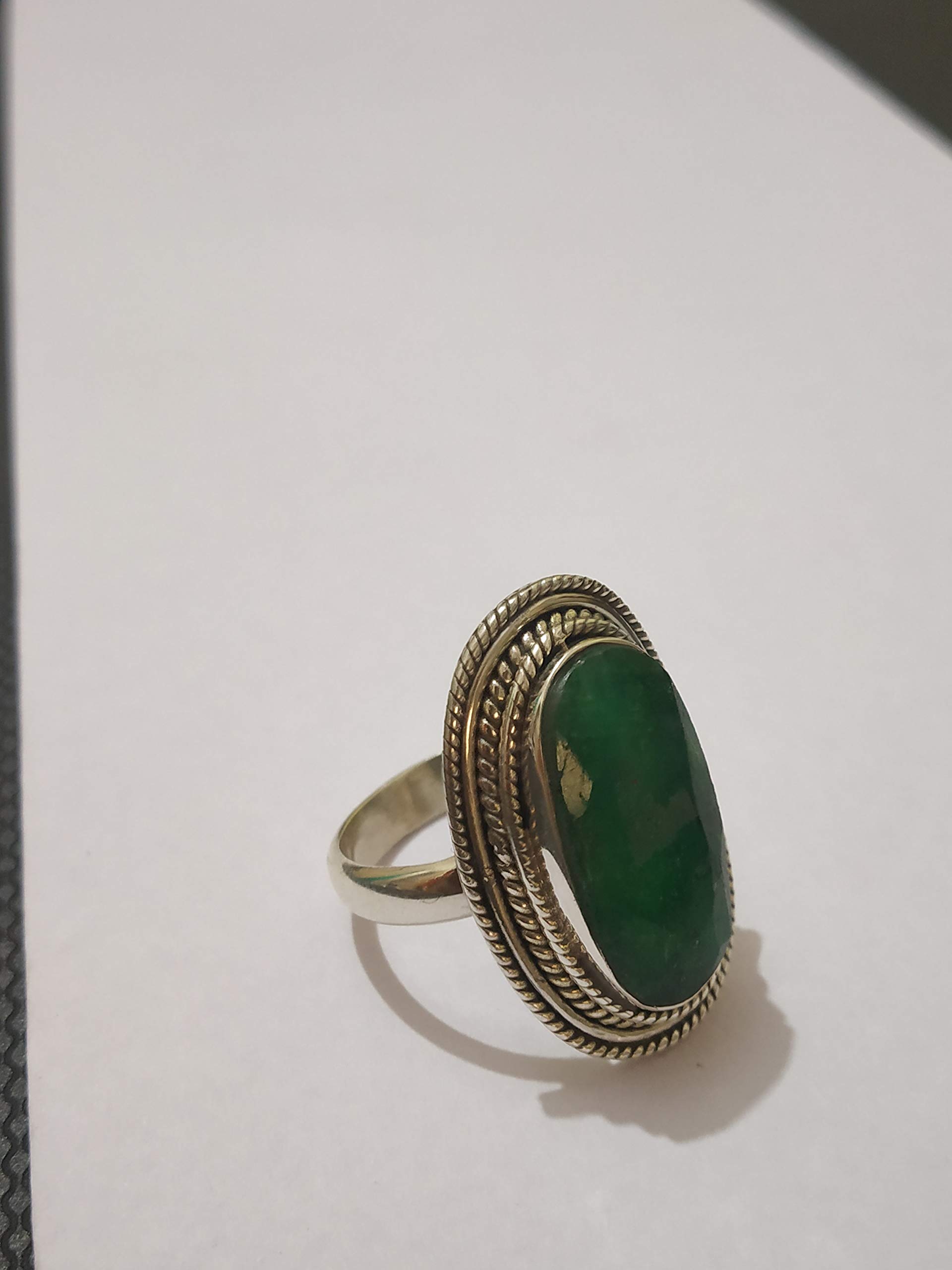 Emerald Ring Sterling Silver - May Birthstone Statement Ring for Women, Boho Engagement & Promise Ring, Art Deco Bridesmaid Gift - Perfect for Weddings, Anniversaries & Special Occasions