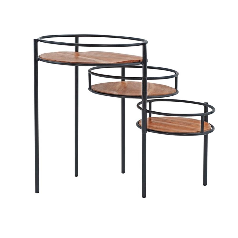 Powell Furniture Linon Carter 3-Tier Metal Plant Stand Side Table - Black | Indoor & Outdoor Home Decor for Plants, Books, and Display