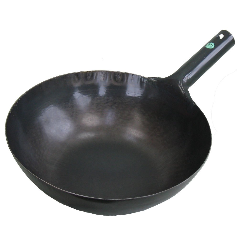 Premium 33cm Japanese Iron Wok - 1.2mm Thick One-Hand Wok Pan for Stir Fry, Sauteing & Asian Cooking - Professional Restaurant-Grade Carbon Steel Wok with Wooden Handle