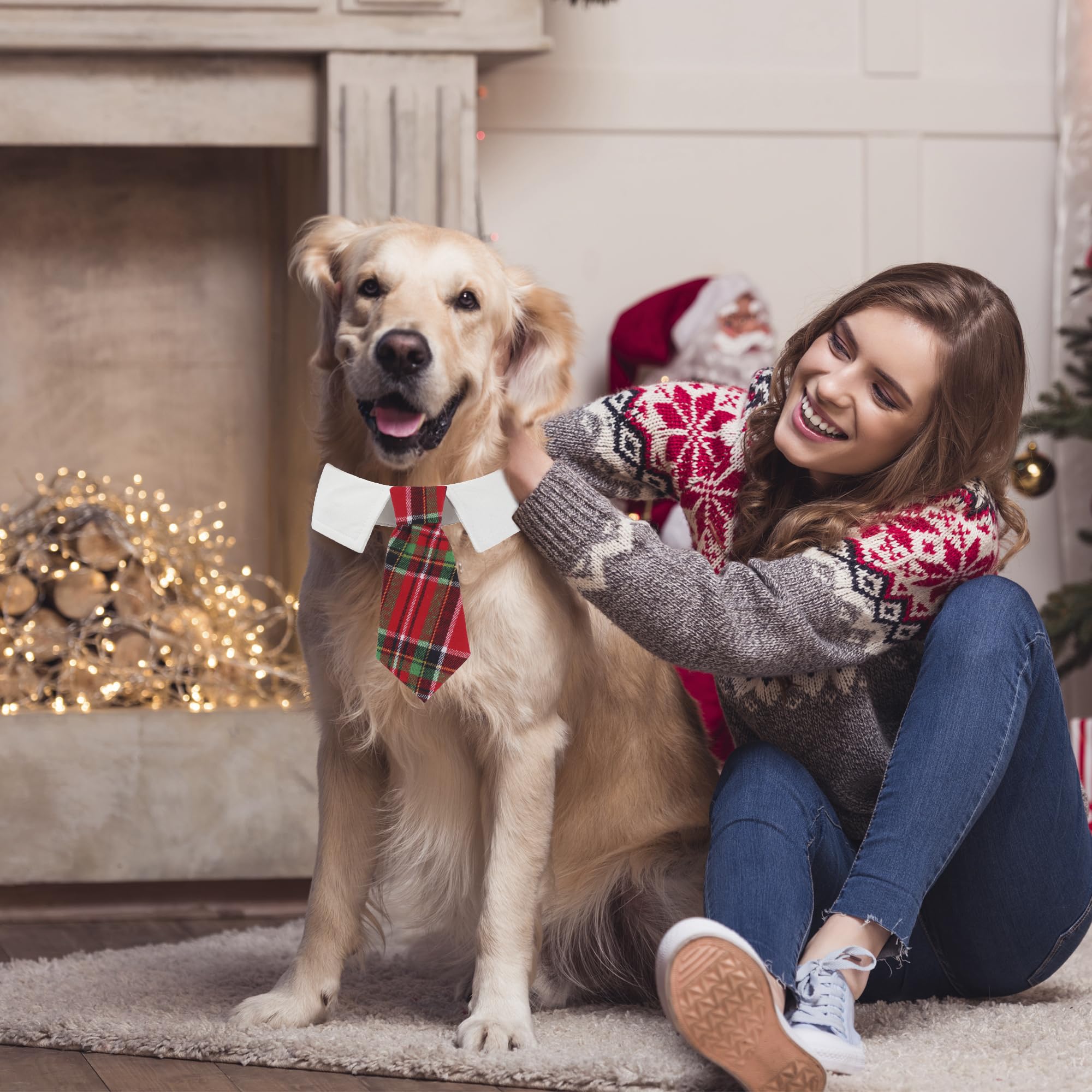ADOGGYGO Red Plaid Christmas Dog Necktie Tuxedo Collar - Festive Pet Bow Tie for Small, Medium & Large Dogs - Perfect for Holiday Parties, Photos & Christmas Celebrations