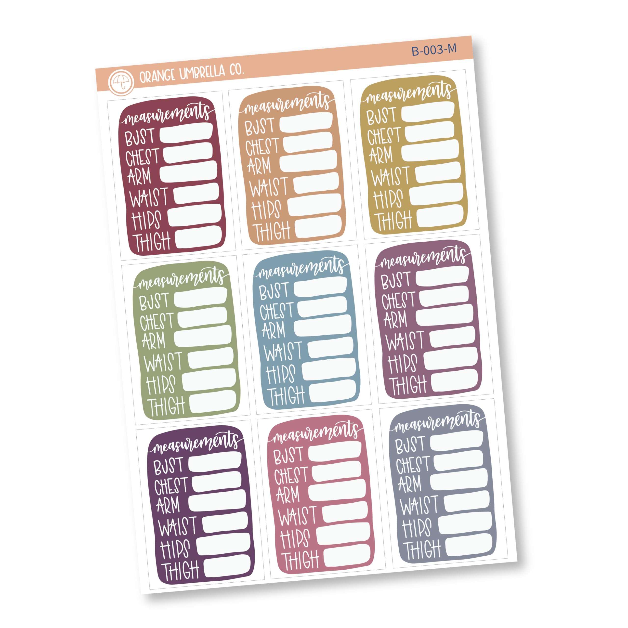 Body Measurement Tracking Planner Stickers - Colorful Body Dimension Tracker Labels for Weight Loss & Fitness Journal (B-003-M) - Perfect for Bullet Journals, Health Planners & DIY Scrapbooking