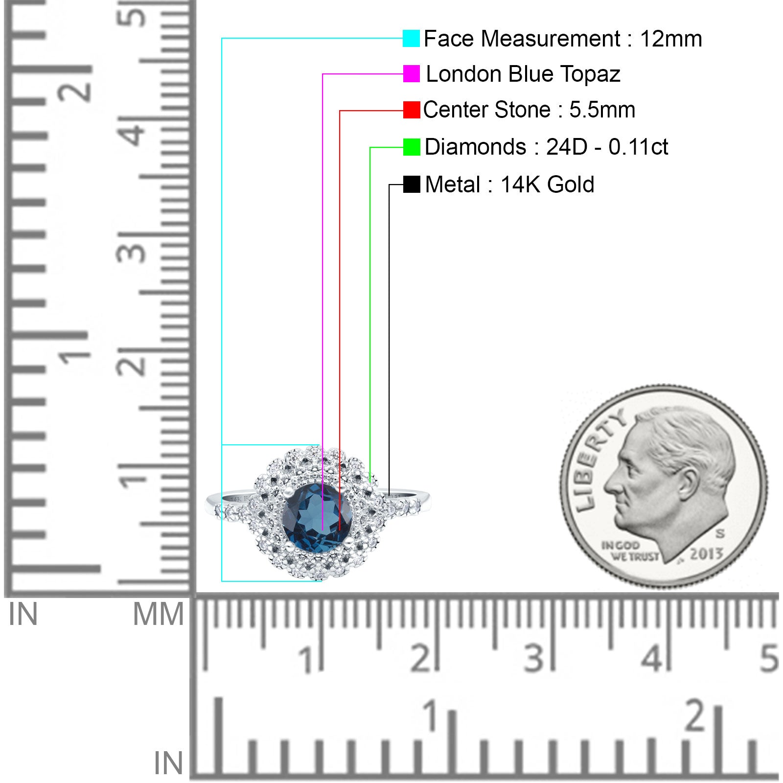 14K Gold 0.77ct Halo Art Deco Round 5.5mm G SI Diamond Engagement Wedding Ring for Women - Elegant Bridal Jewelry Gift for Anniversary, Proposal & Special Occasions