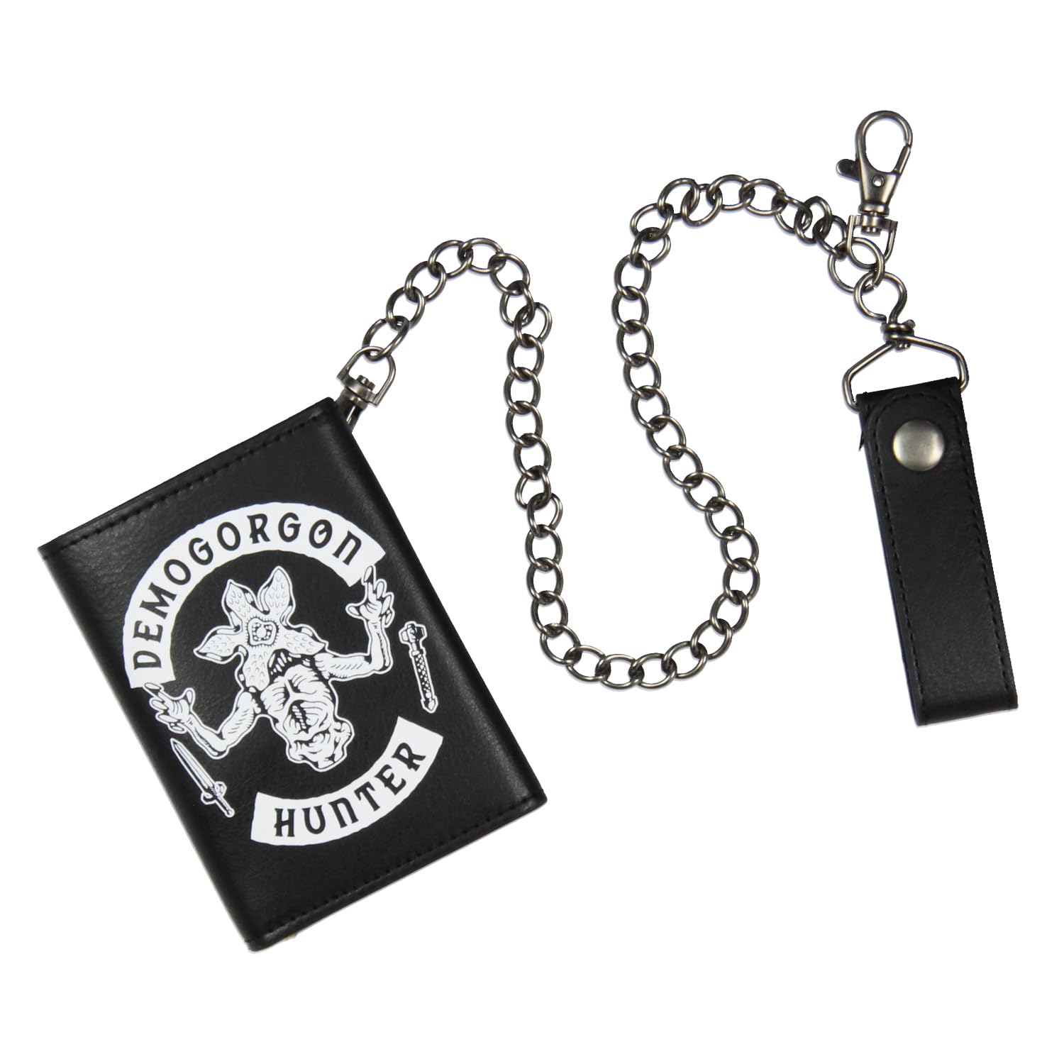 Stranger Things Hellfire Club Demogorgon Hunter Tri-Fold Snap Chain Wallet | Vintage Inspired TV Show Merchandise | Perfect for Cosplay, Halloween & 80s Theme Parties