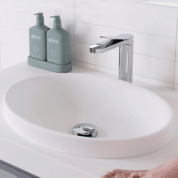 ADP Dignity 495 x 365mm Semi Inset Bathroom Basin in White - Perfect for Modern Vanities and Small Space Bathrooms