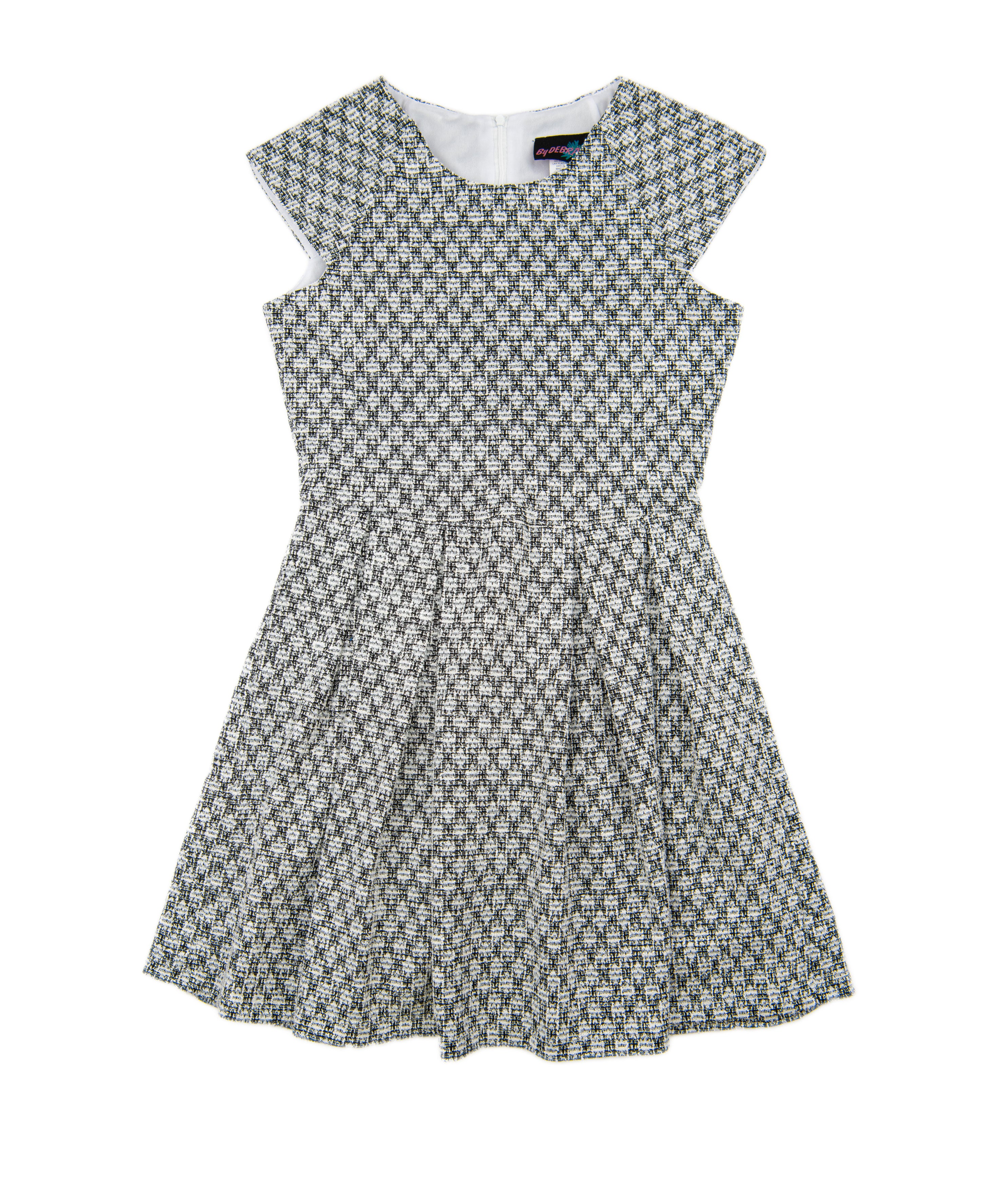 By Debra Girls Ali Black/White Boucle Cap Sleeve Box Pleat Dress - Elegant Party & Formal Occasion Outfit for Women