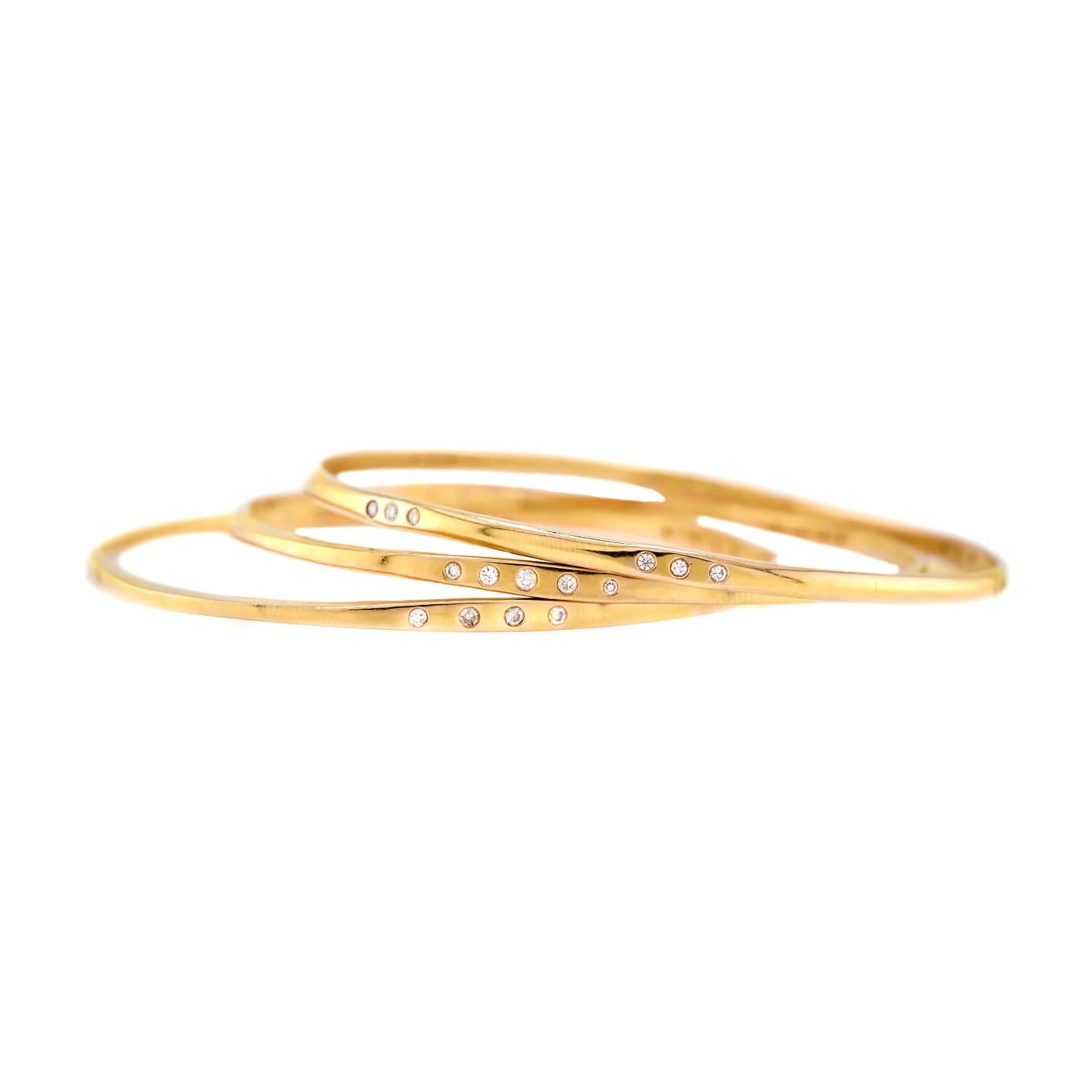 18K Gold Diamond Bangle Set for Women - Luxury Estate Jewelry Bracelet Gift for Anniversary, Wedding & Special Occasions