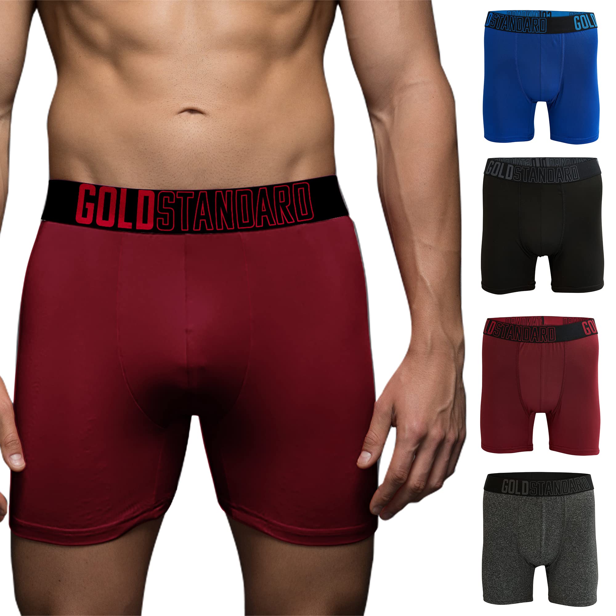 Gold Standard 4-Pack Men's Performance Boxer Briefs - Moisture Wicking & Anti-Chafing Athletic Underwear for Gym, Running & Everyday Comfort