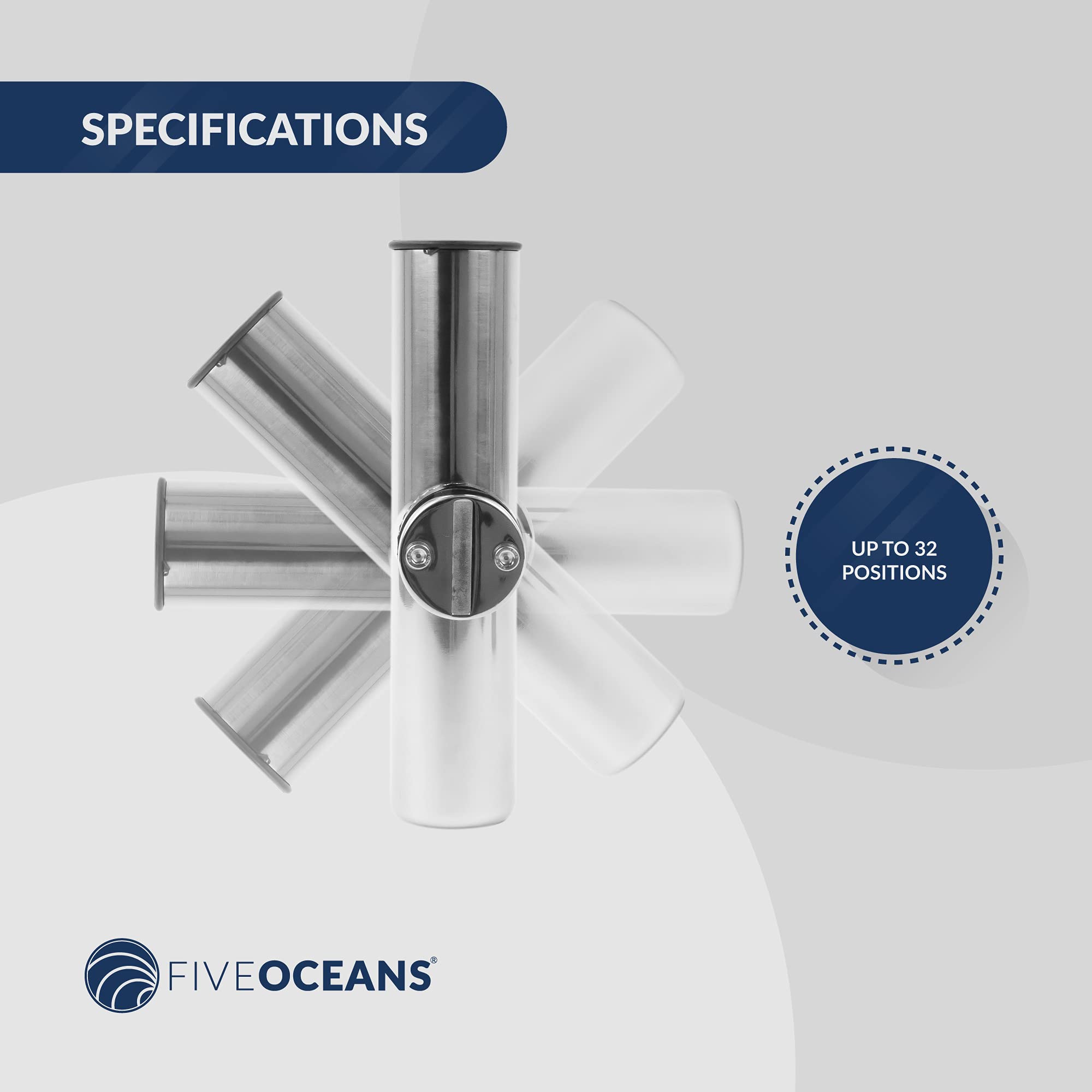 Five Oceans Adjustable Fishing Rod Holder - 15/30/90 Degree Boat Rod Mount with Heavy Duty Clamp | Secure Rod Storage for Kayak, Pontoon & Offshore Fishing | Saltwater & Freshwater Use
