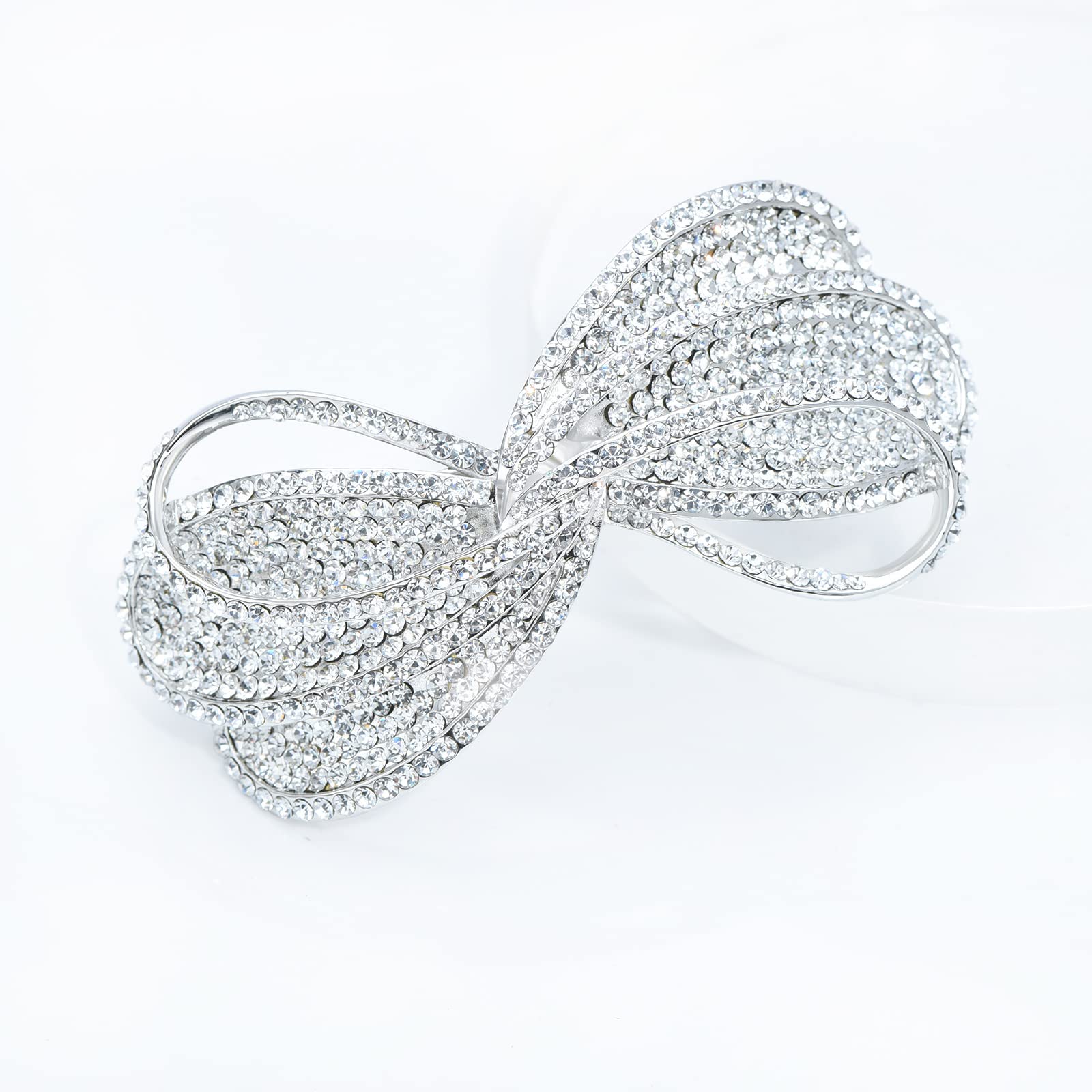 Sparkly Crystal Bow French Hair Barrette Clips - Elegant Bowknot Flower Hairpins for Women | Wedding, Prom, Party Hair Accessories | Perfect for Bridal, Formal Events & Special Occasions