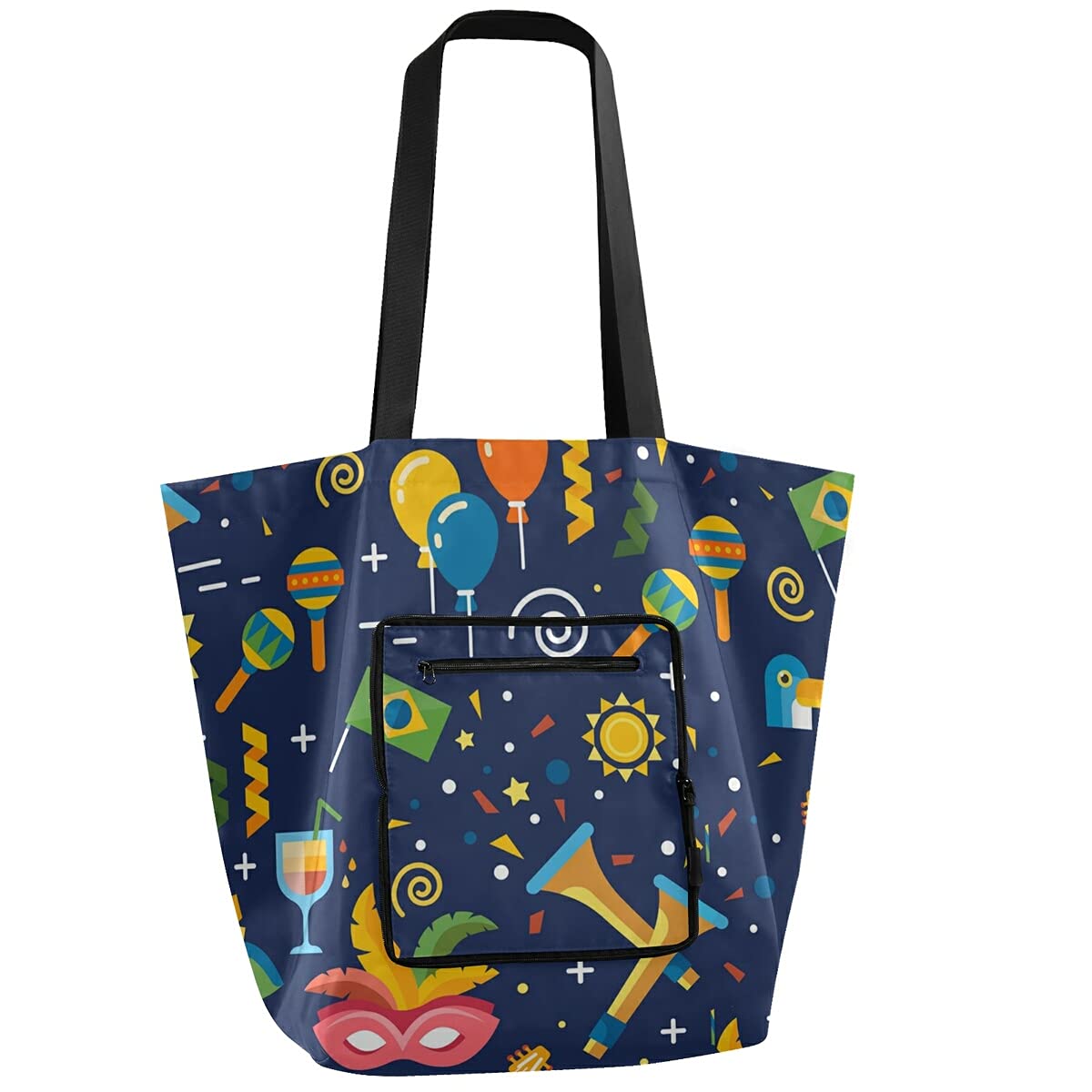 Brazil Carnival Reusable Grocery Tote Bag - Foldable Waterproof Shopping Bag for Women, Washable Shoulder Bag with Handles | Perfect for Pool, Gym, Sports, Travel & Everyday Use