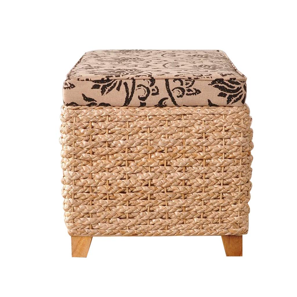 Eco-Friendly Rattan Ottoman Stool - Kids Seat, Storage Bench, Footrest & Shoe Organizer - Solid Wood Frame with Fabric Cover - Perfect for Living Room, Bedroom & Nursery