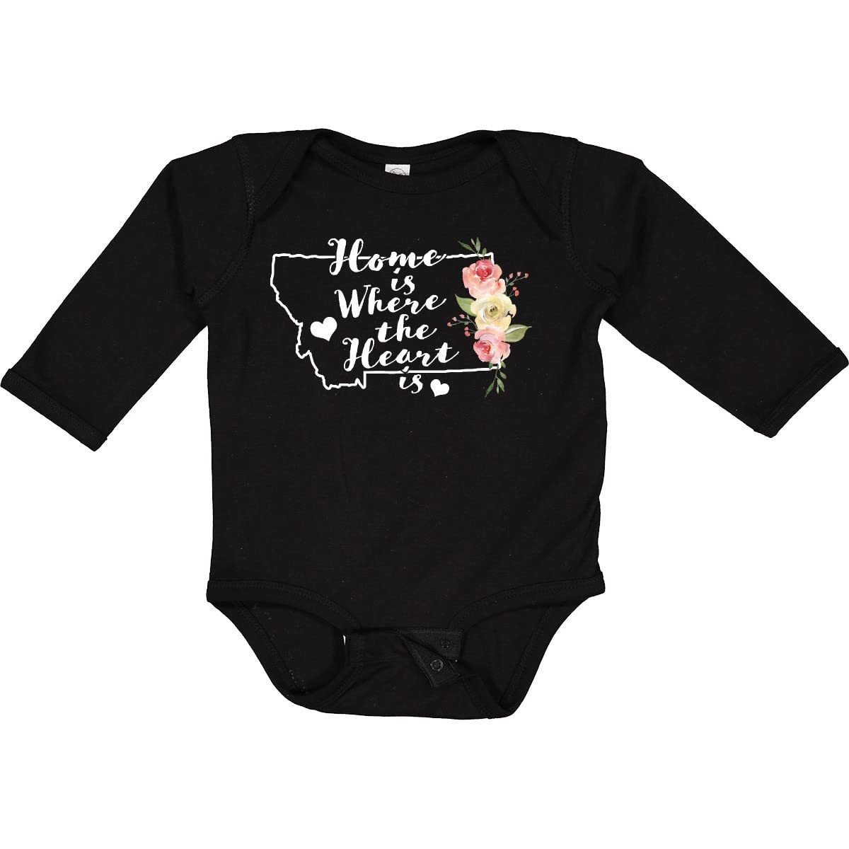 Inktastic Montana Home is Where The Heart is Watercolor Long Sleeve Baby Bodysuit - Soft Cotton Onesie for Newborns & Infants - Perfect for Family Photos, Holidays & Casual Outings