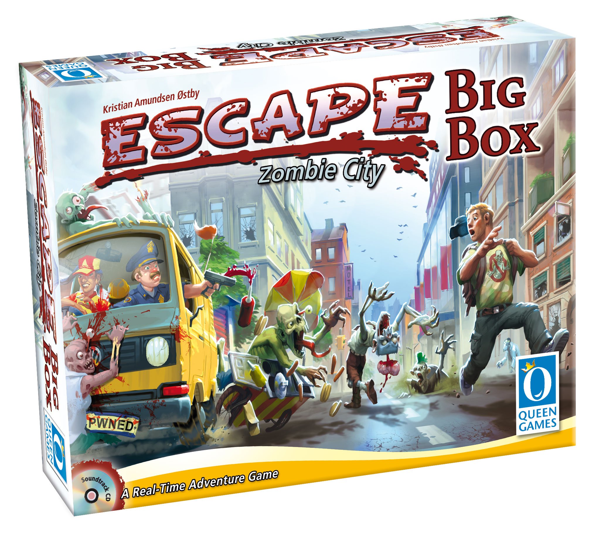 Queen Games Escape Zombie City Big Box - Real-Time Cooperative Board Game for Adults & Teens | Family Game Night, Halloween Party, Zombie Apocalypse Survival Theme