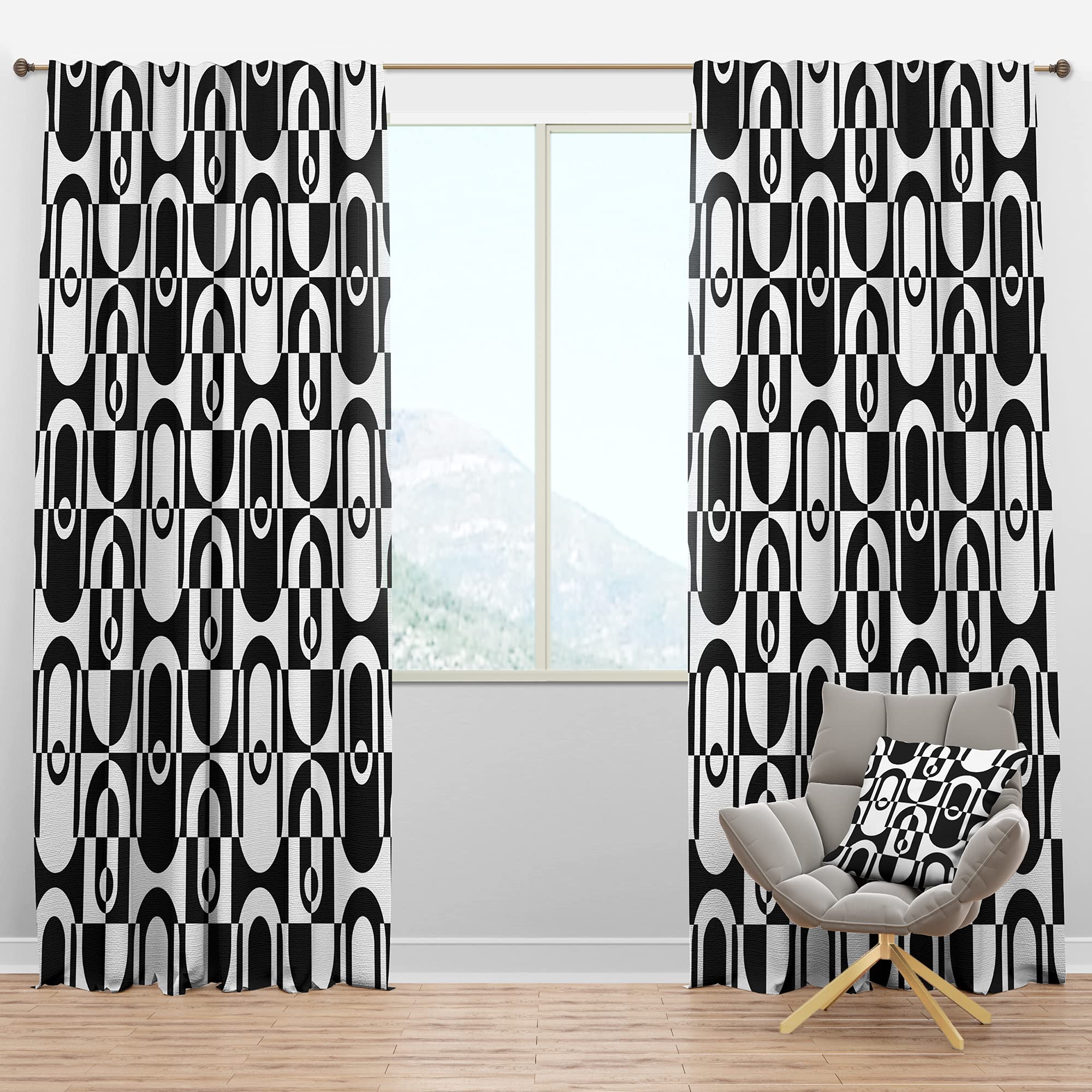 DesignQ Blackout Curtains - Monochrome Geometric Pattern VIII - Thermal Insulated Bedroom & Living Room Drapes - Single Panel 52x63 Inches - Perfect for Home Theater, Nursery & Light-Sensitive Sleepers