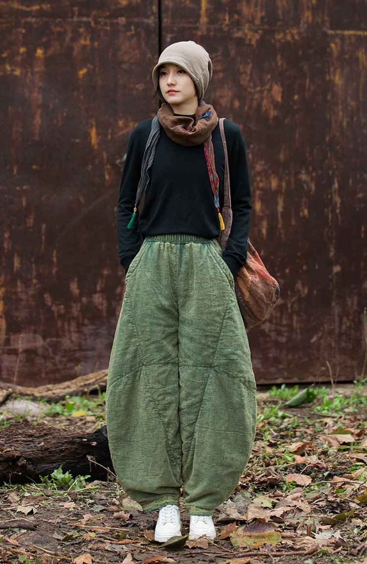 Women's Cozy Linen Harem Pants - Soft Winter Lounge Pants for Yoga, Meditation & Home Relaxation