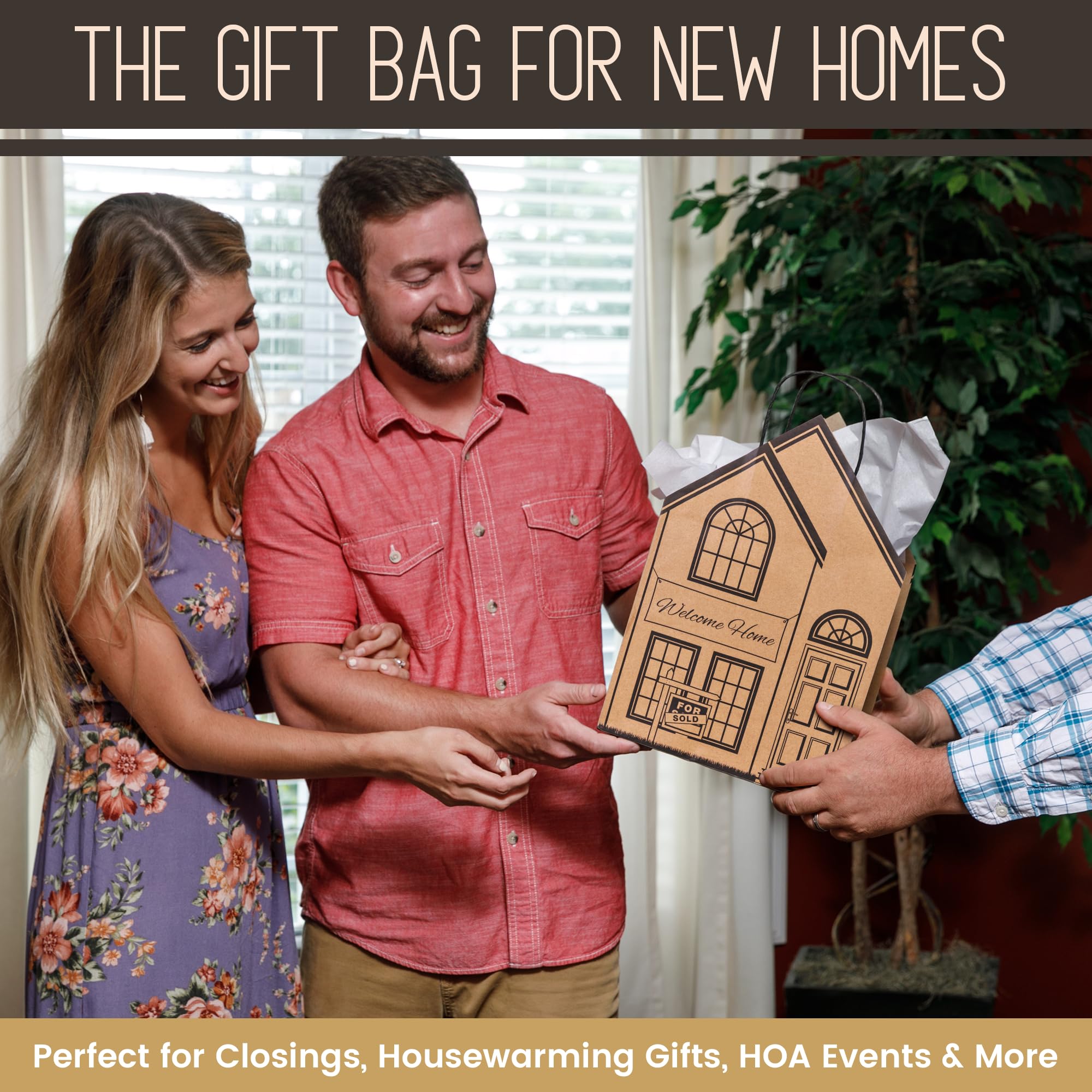 House-Shaped Gift Bags - 5 Pack Welcome Home Bags for Housewarming Parties, New Home Gifts & Real Estate Closing Gifts | Perfect for New Homeowners, Realtor Supplies & Housewarming Decorations | Ideal for Homewarming Celebrations, Client Appreciation & Real Estate Agent Gifts