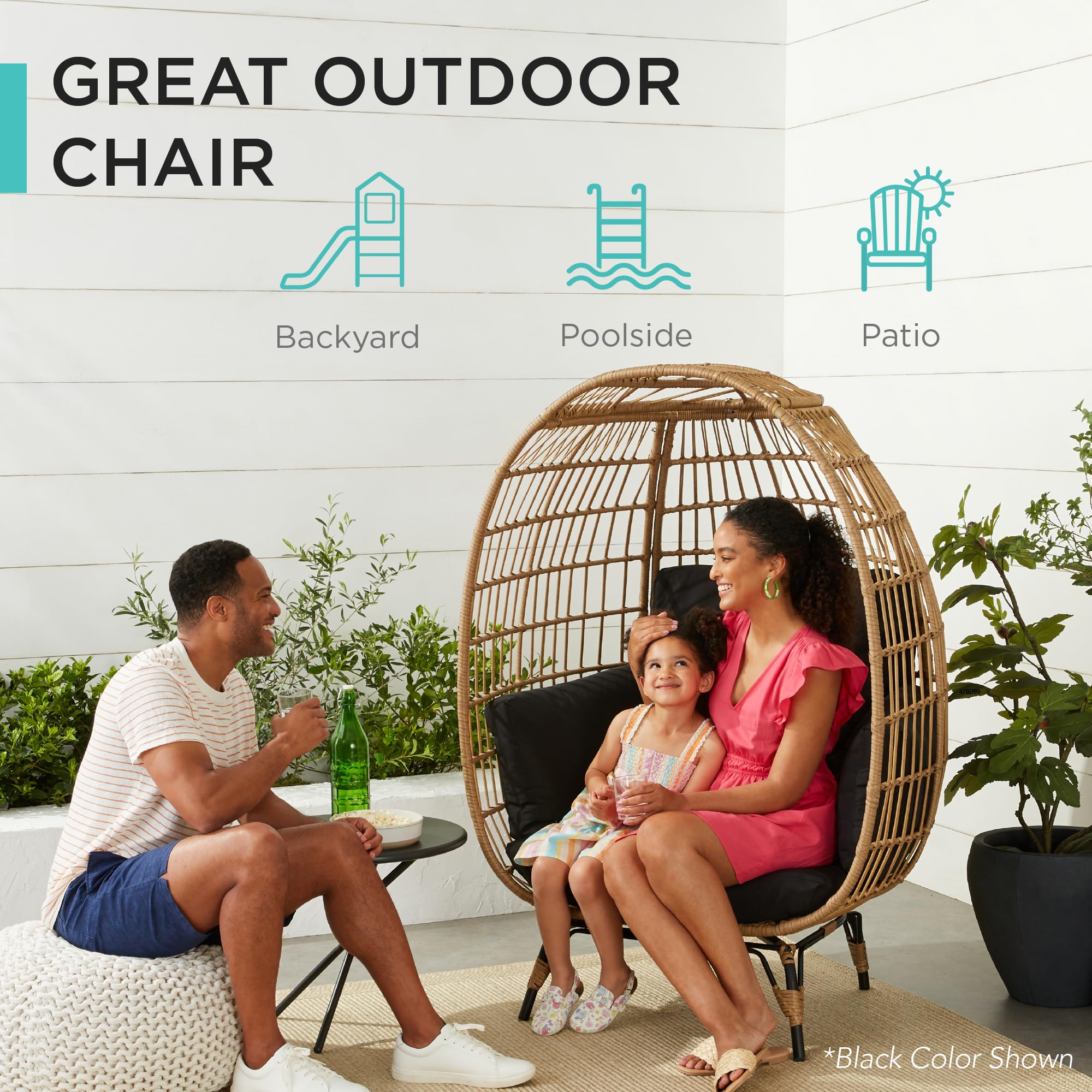 Best Choice Products Oversized Wicker Egg Chair - Indoor/Outdoor Hanging Lounger with 4 Cushions & Steel Frame (440lb Capacity, Ivory) - Perfect for Patio, Backyard, Living Room & Relaxation Spaces