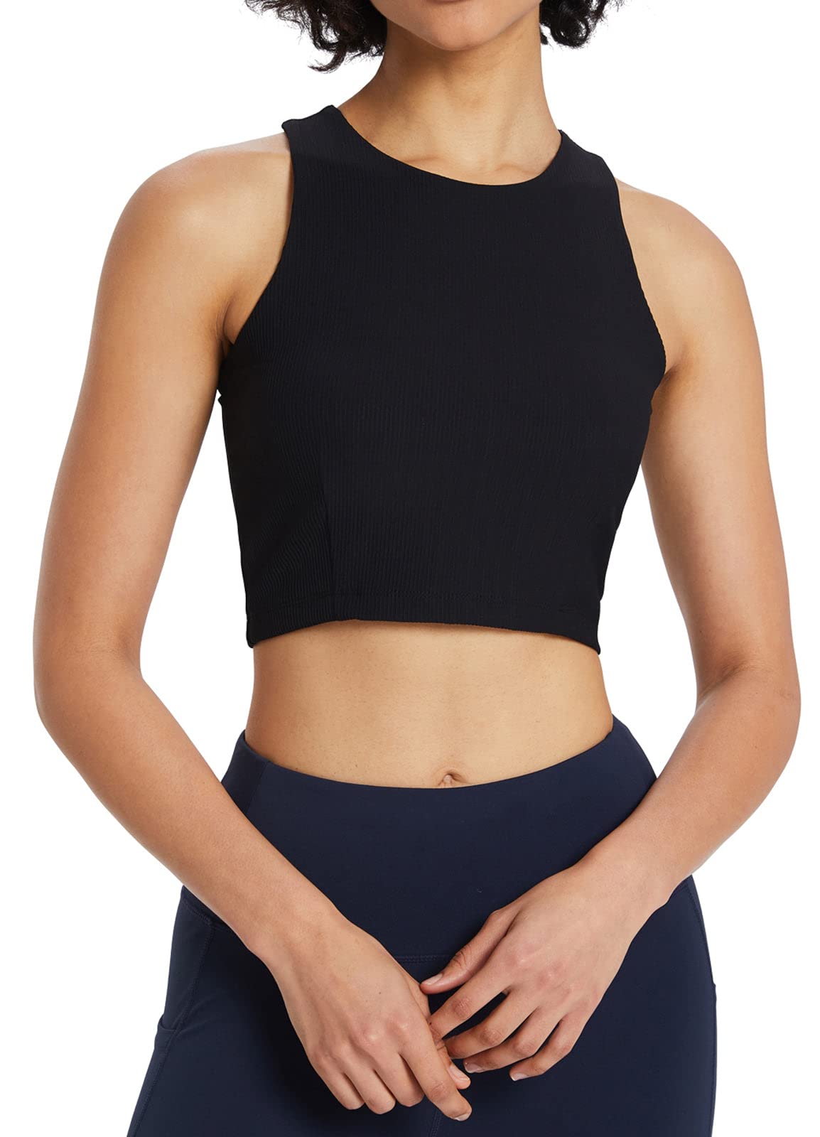 BALEAF Women's Ribbed Double Lined Racerback Crop Tank Top - Yoga, Workout, Running & Gym Athletic Shirt for Women - Perfect for Yoga, Fitness & Casual Wear
