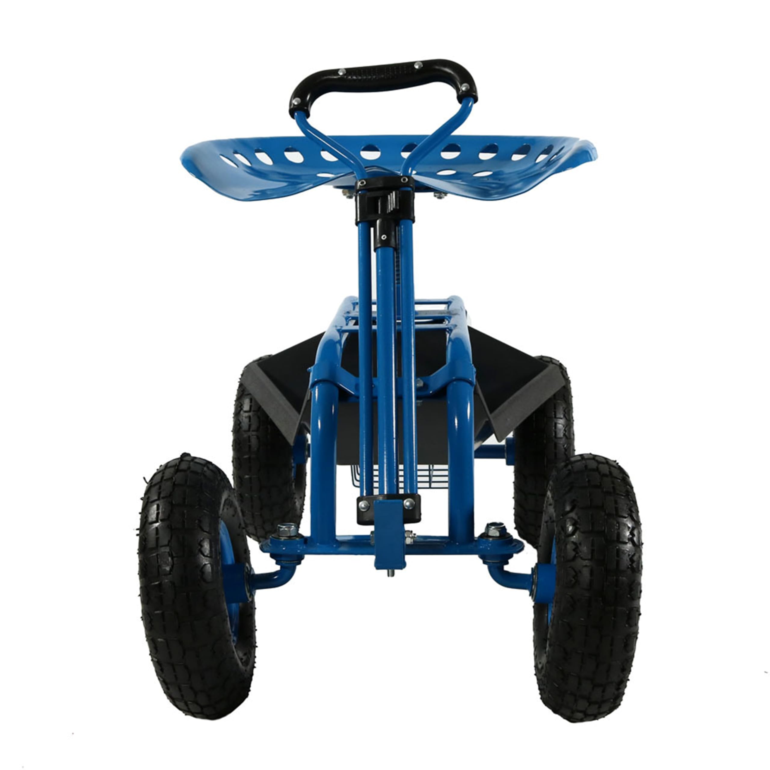 Sunnydaze Heavy Duty Garden Cart with Extendable Handle & Swivel Seat - Utility Rolling Scooter with Storage Basket - Perfect for Yard Work, Gardening & Outdoor Chores - Blue
