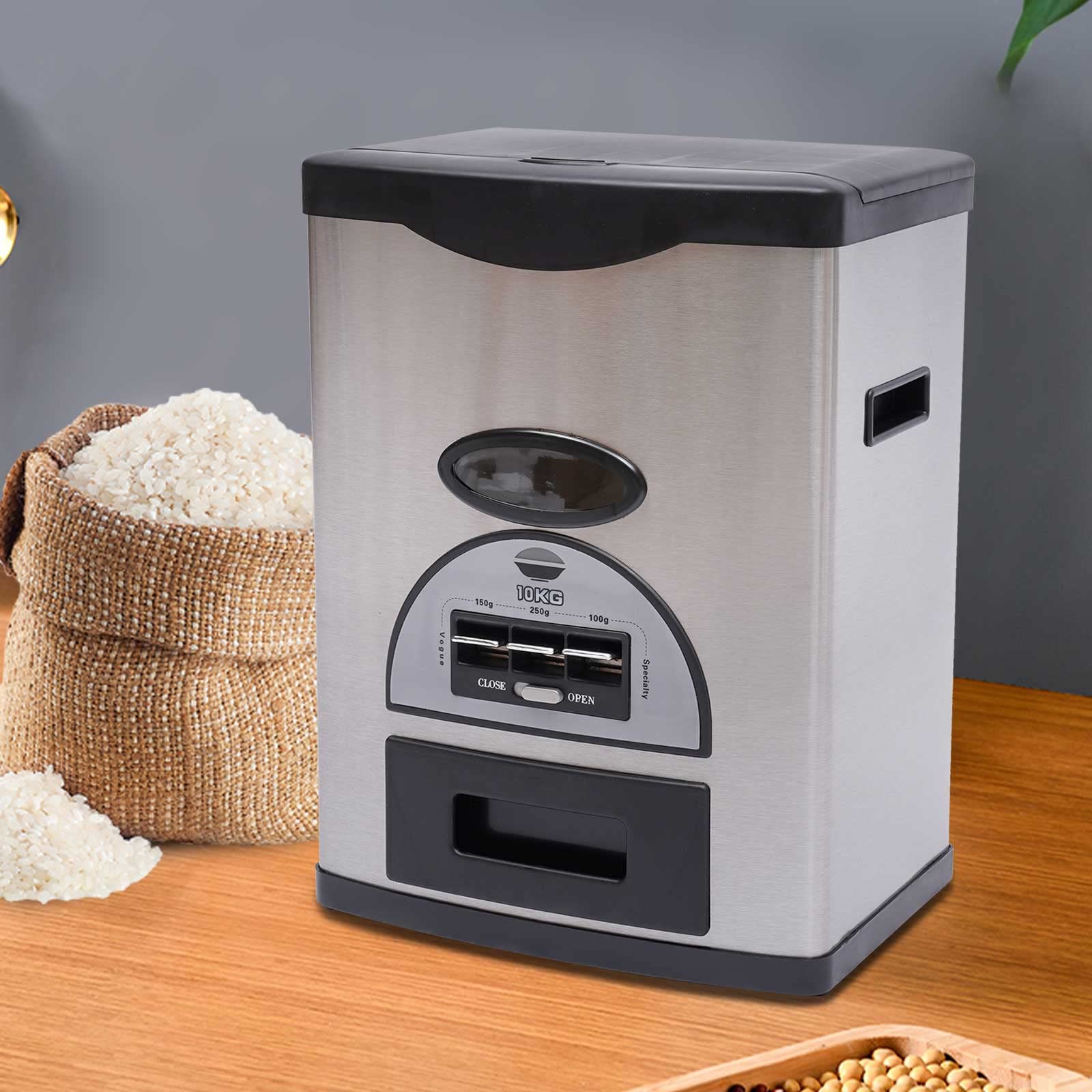 LOYALHEARTDY 10kg Automatic Rice Dispenser - Stainless Steel & ABS Airtight Rice Storage Container for Kitchen - Perfect for Bulk Rice, Grains, Flour & Dry Food Storage - Ideal for Home, Restaurant & Pantry Organization