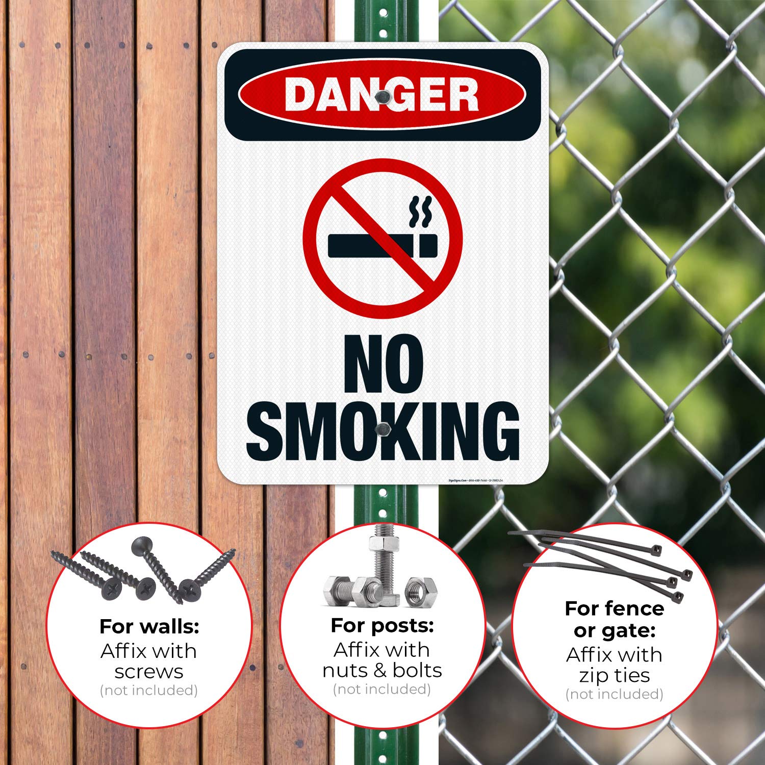 No Smoking OSHA Danger Sign (SI-3983) - 18x24 Inch Reflective Aluminum Safety Sign - 3M EGP .080 Thick, Fade Resistant - Indoor/Outdoor Use - Made in USA - Perfect for Workplaces, Factories & Public Areas